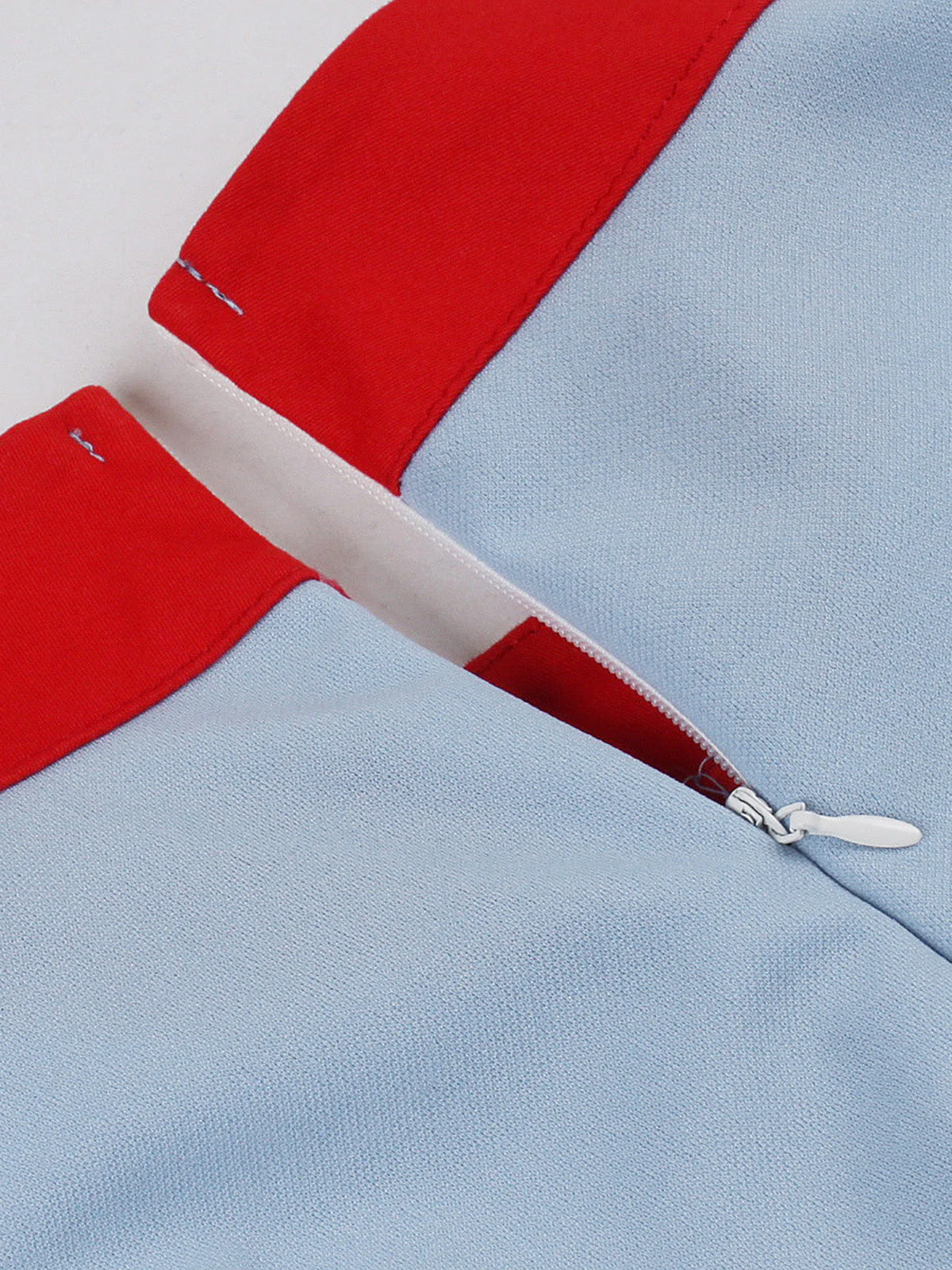 Blau 1950er Kontrast Bindehals Hoch Kragen Kleid - Image 5