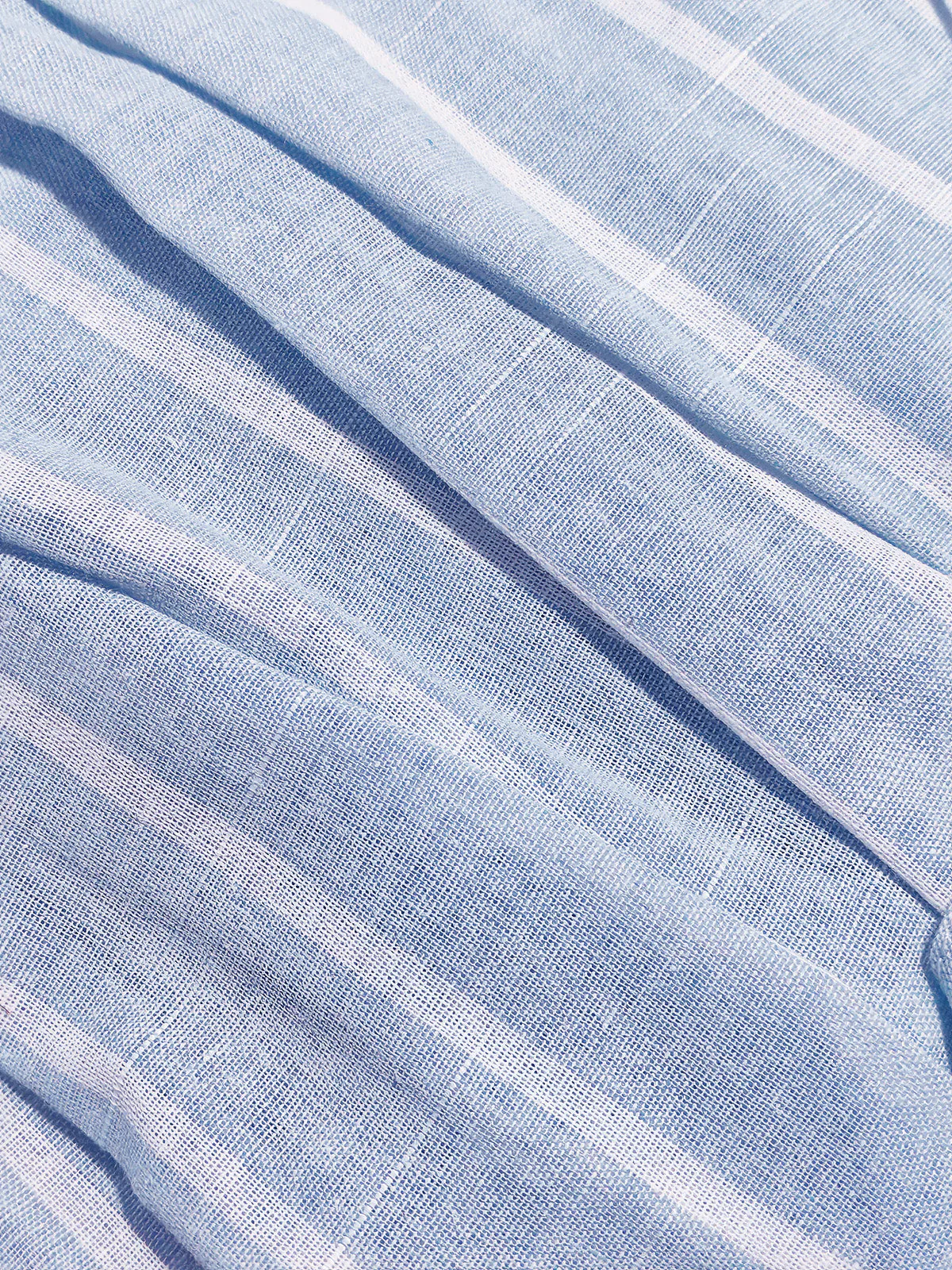 Blau 1950er Längs Streifen Johnny Kragen Überkreuzt Kleid - Image 4