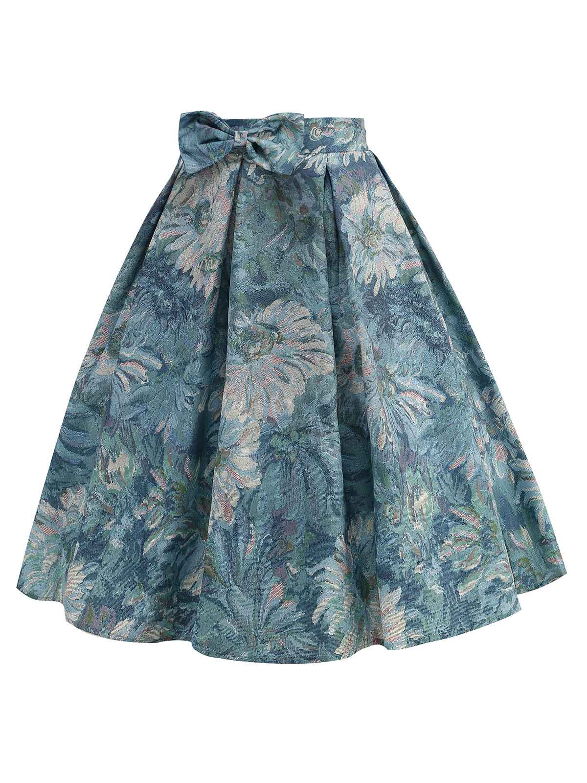 Blau 1950er Lotus Malerei Bogen Rock - Image 2