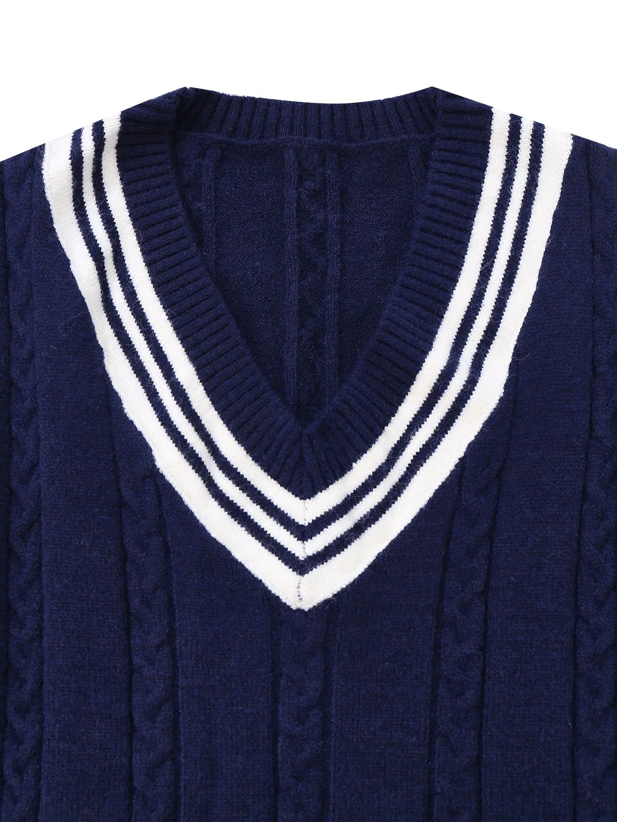 Blau 1950er Nautisch Stricken V-Ausschnitt Streifen Pullover - Image 4