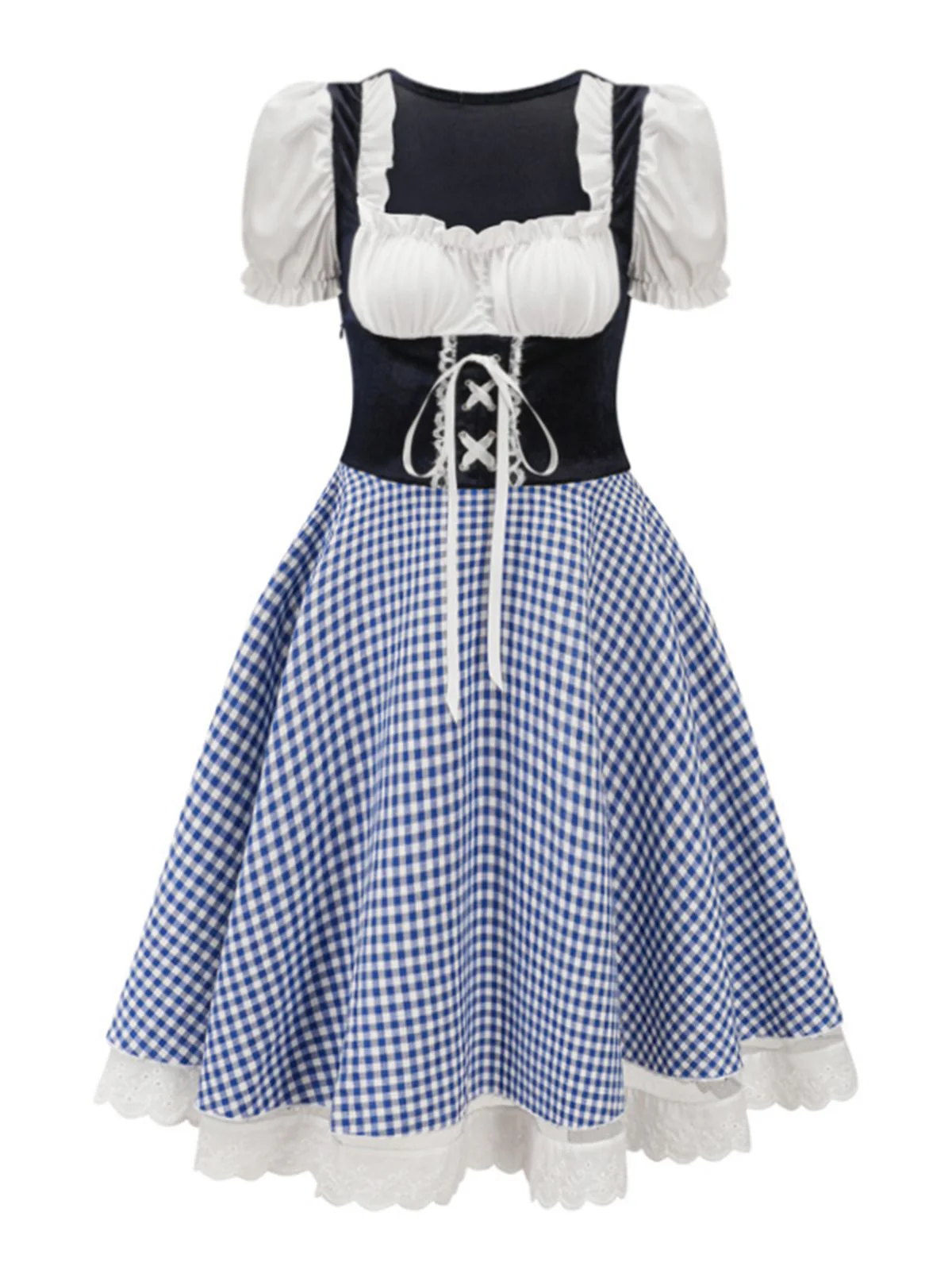 1950er Oktoberfest Dirndl Puffärmel Gingham Plaid Kleid - Image 10