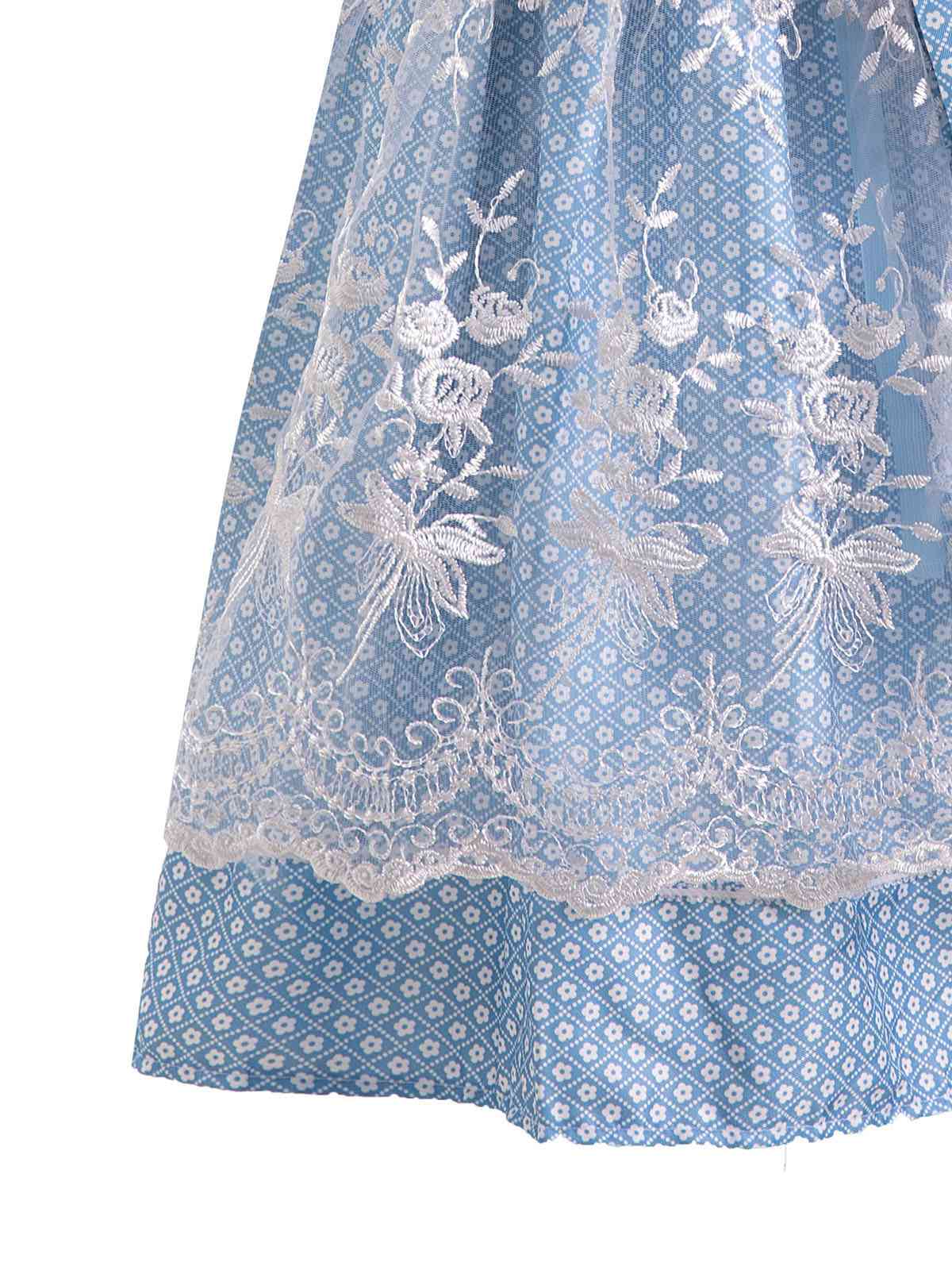 Blau 1950er Oktoberfest Dirndl Spitze Patchwork Kleid Set - Image 4