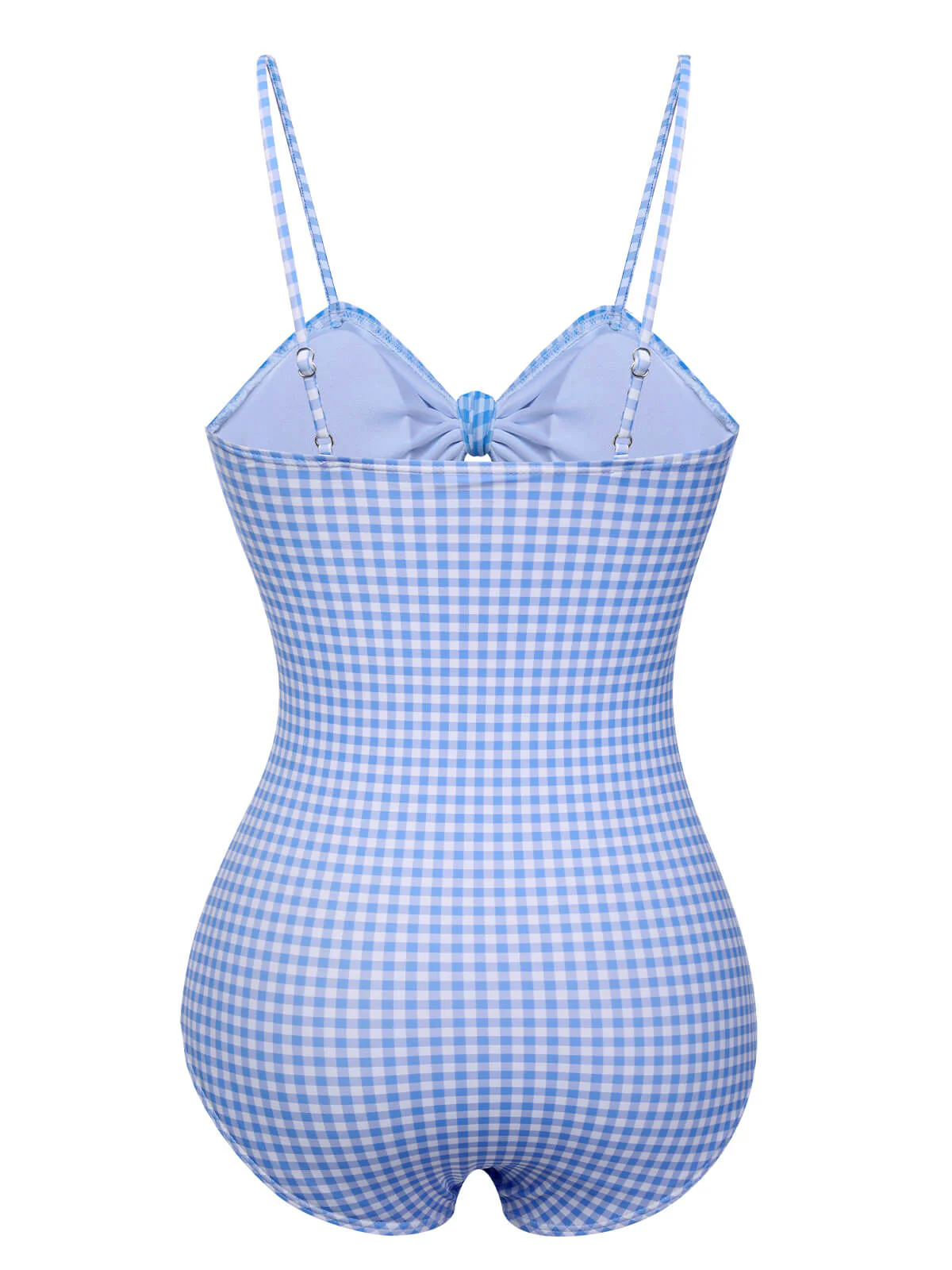 Blau 1950er Plaid Knotenträgern Badeanzug - Image 3