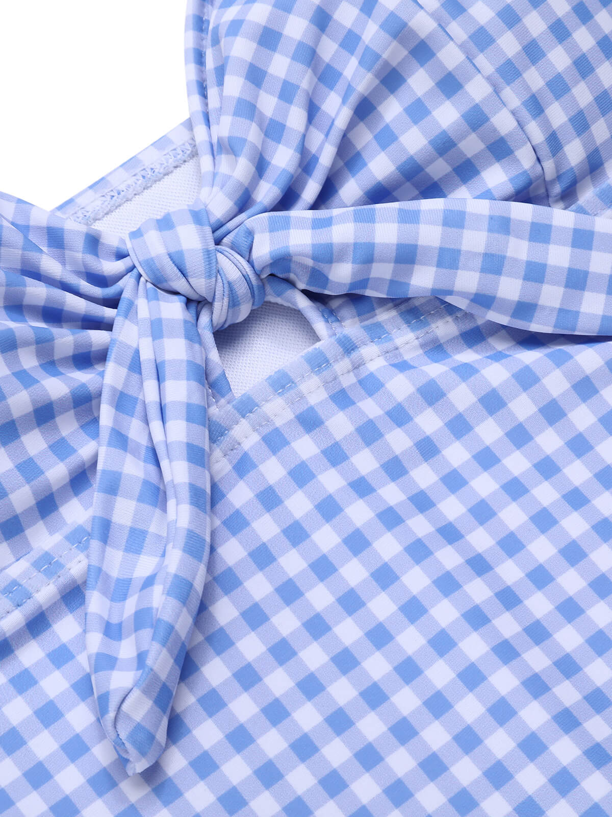 Blau 1950er Plaid Knotenträgern Badeanzug - Image 4