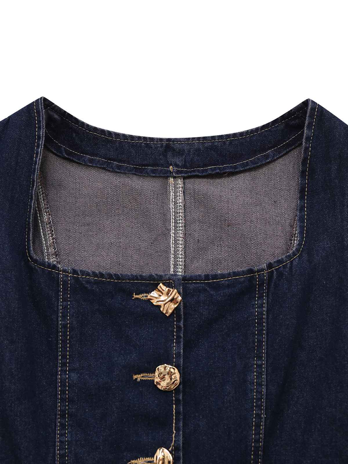 Blau 1950er Quadratischer Hals Tasteed Denim Weste - Image 3