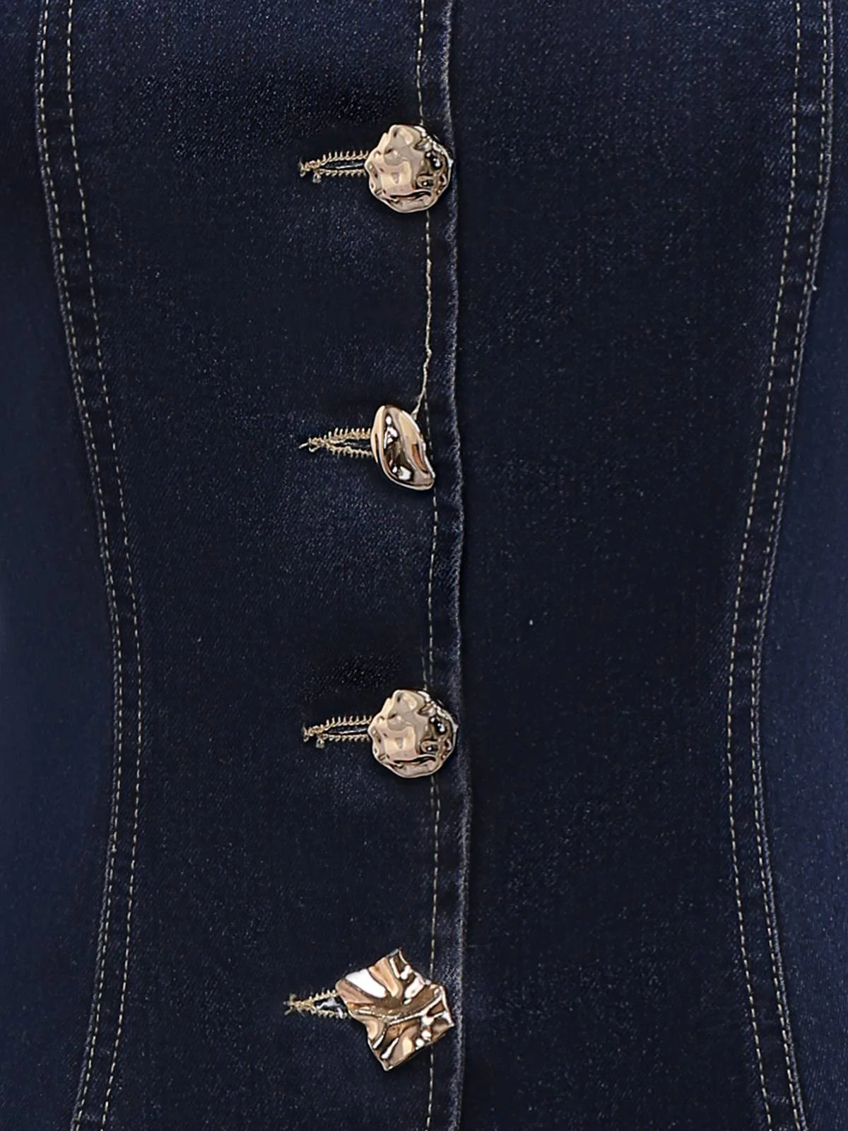 Blau 1950er Quadratischer Hals Tasteed Denim Weste - Image 4