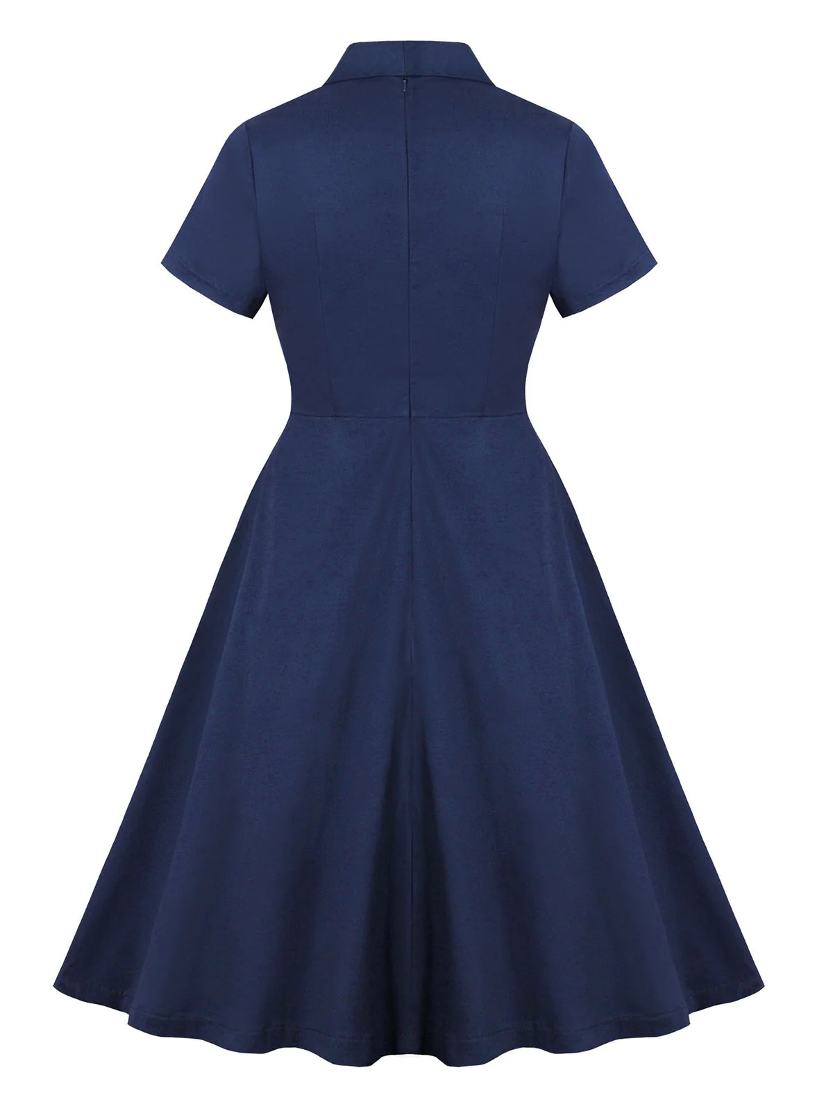 Blau 1950er Revers Taillen-Binde Baumwolle Kleid - Image 2