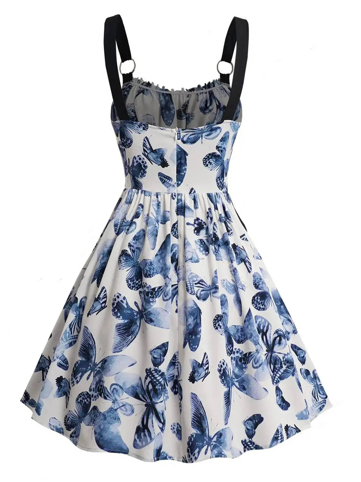 Blau 1950er Roses Träger Schnürung Plissiertes Kleid - Image 3