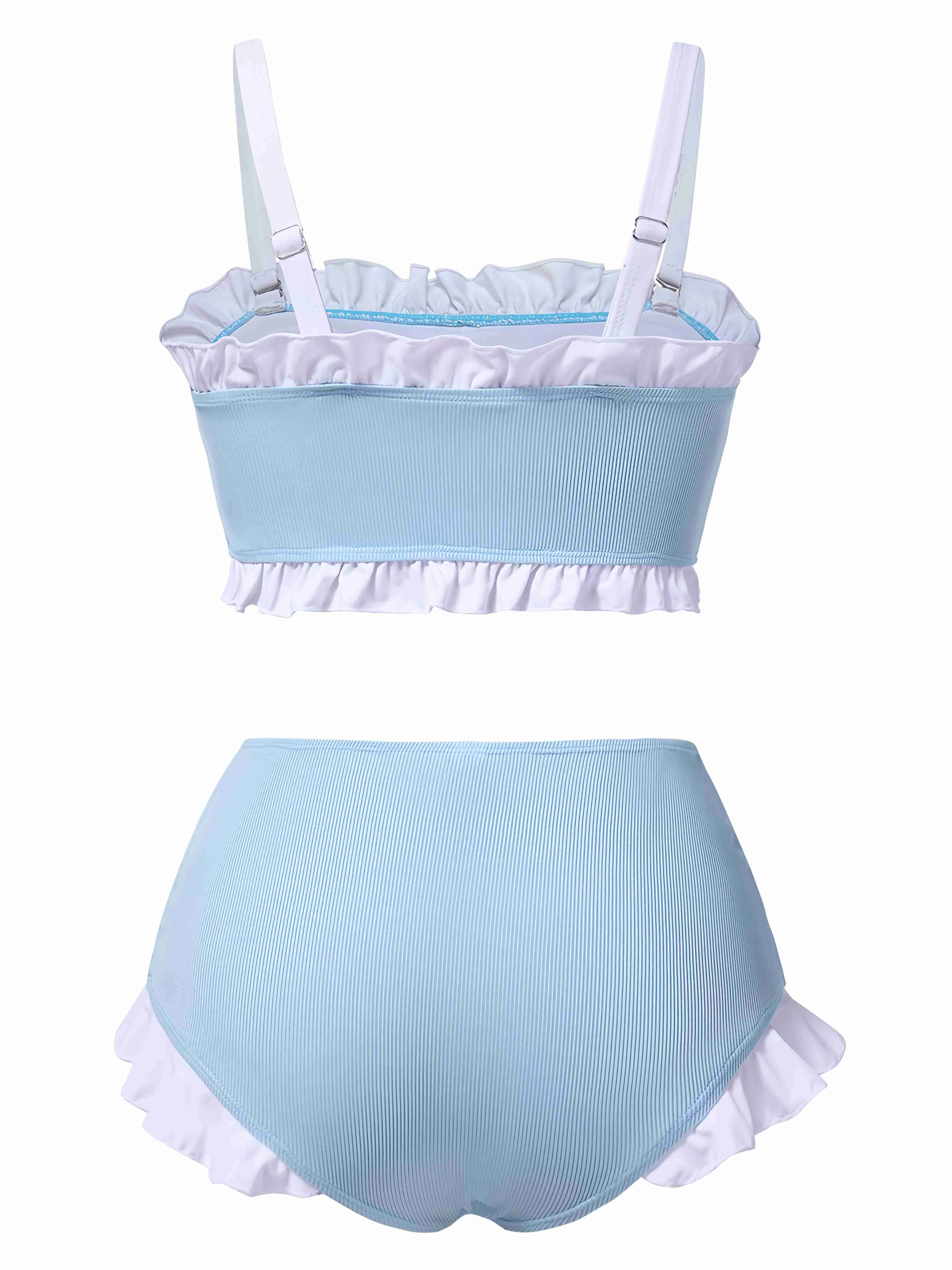 Blau 1950er Rüschen Träger Badeanzug - Image 2
