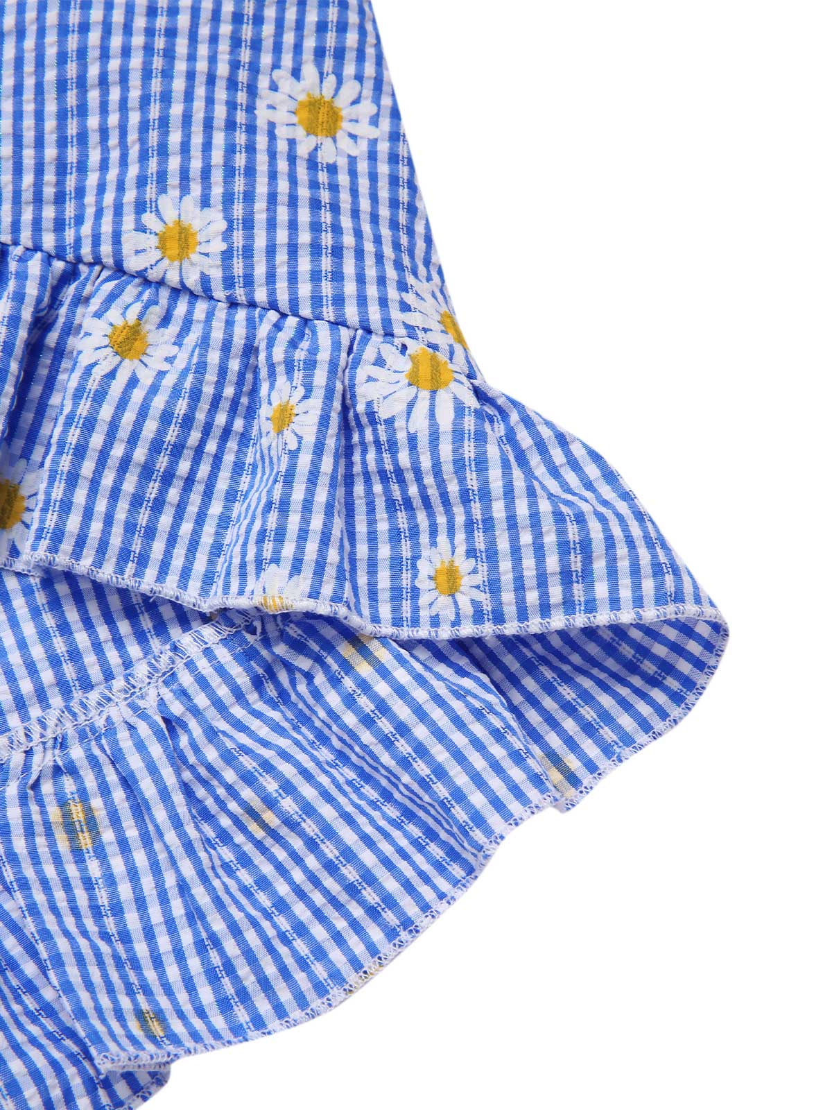 Blau 1950er Schulterfrei Plaids Gänseblümchen Schnürung Kleid - Image 7