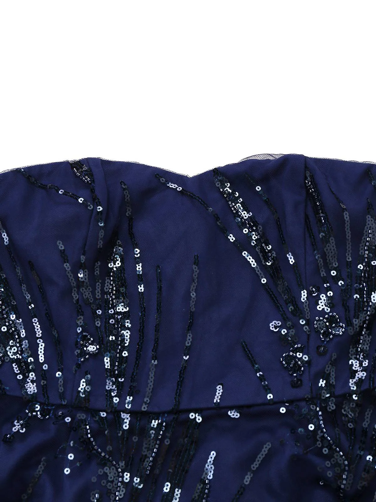 Blau 1950er Schulterfrei Stickerei Pailletten Blumen Kleid - Image 6