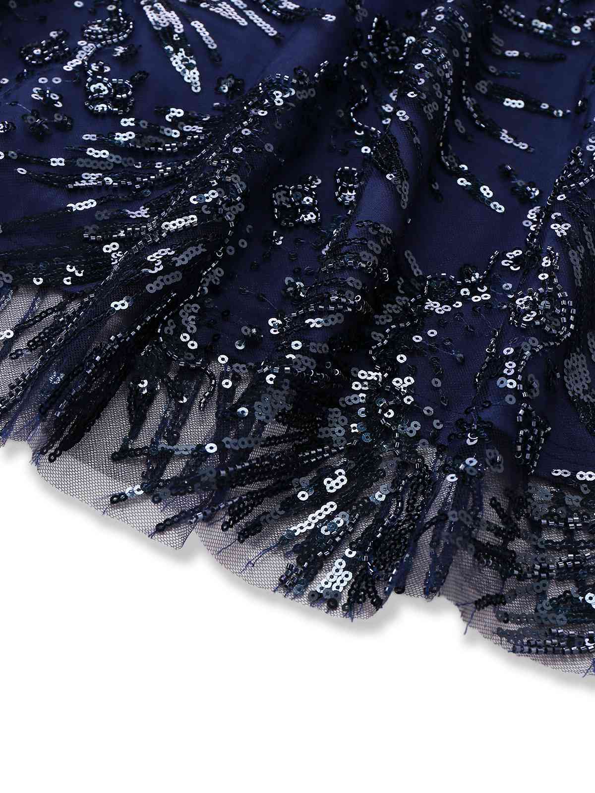 Blau 1950er Schulterfrei Stickerei Pailletten Blumen Kleid - Image 7