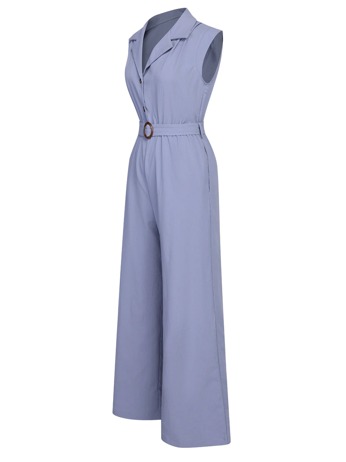 Blau 1950er Solide Flügelärmel Revers Jumpsuit - Image 3