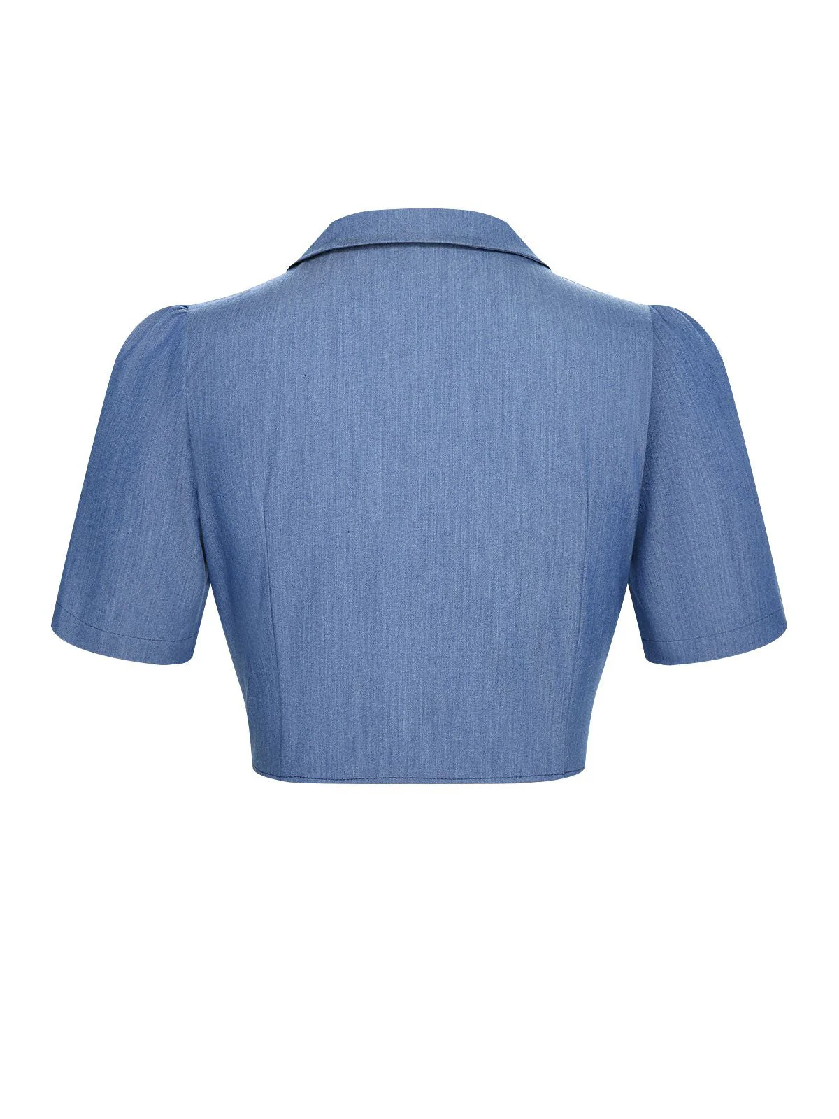Blau 1950er Solide Reversbluse mit Taillenschnürung - Image 4