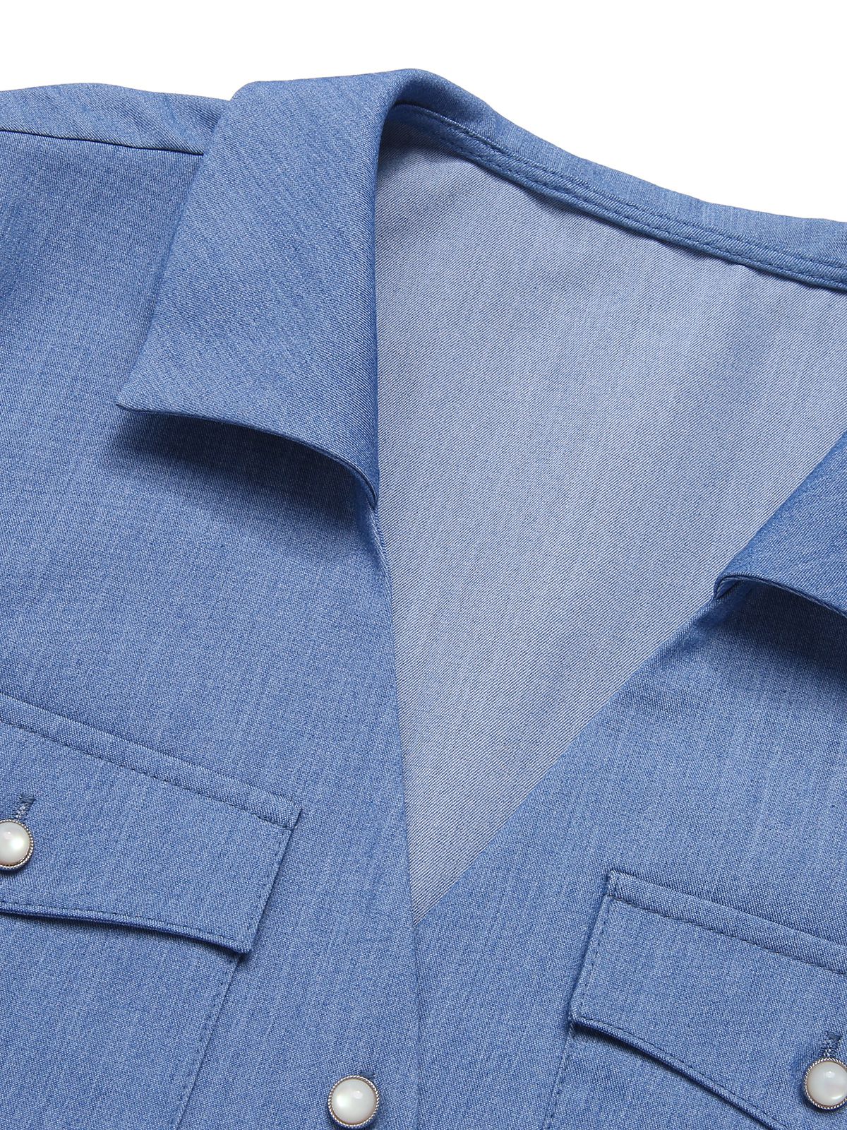 Blau 1950er Solide Reversbluse mit Taillenschnürung - Image 5