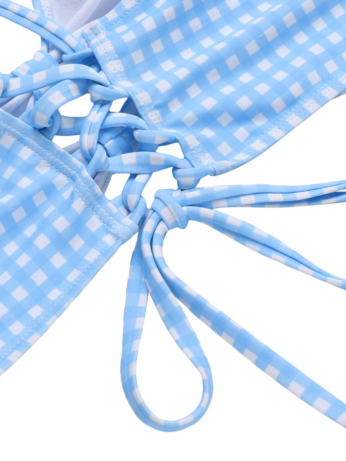Blau 1950er Spaghetti Träger Plaids Badeanzug - Image 6