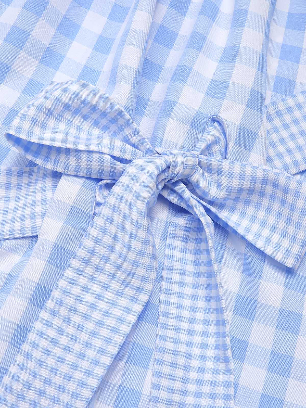 Blau 1950er Spaghettiträger Plaids Schleife Dekor Kleid - Image 8