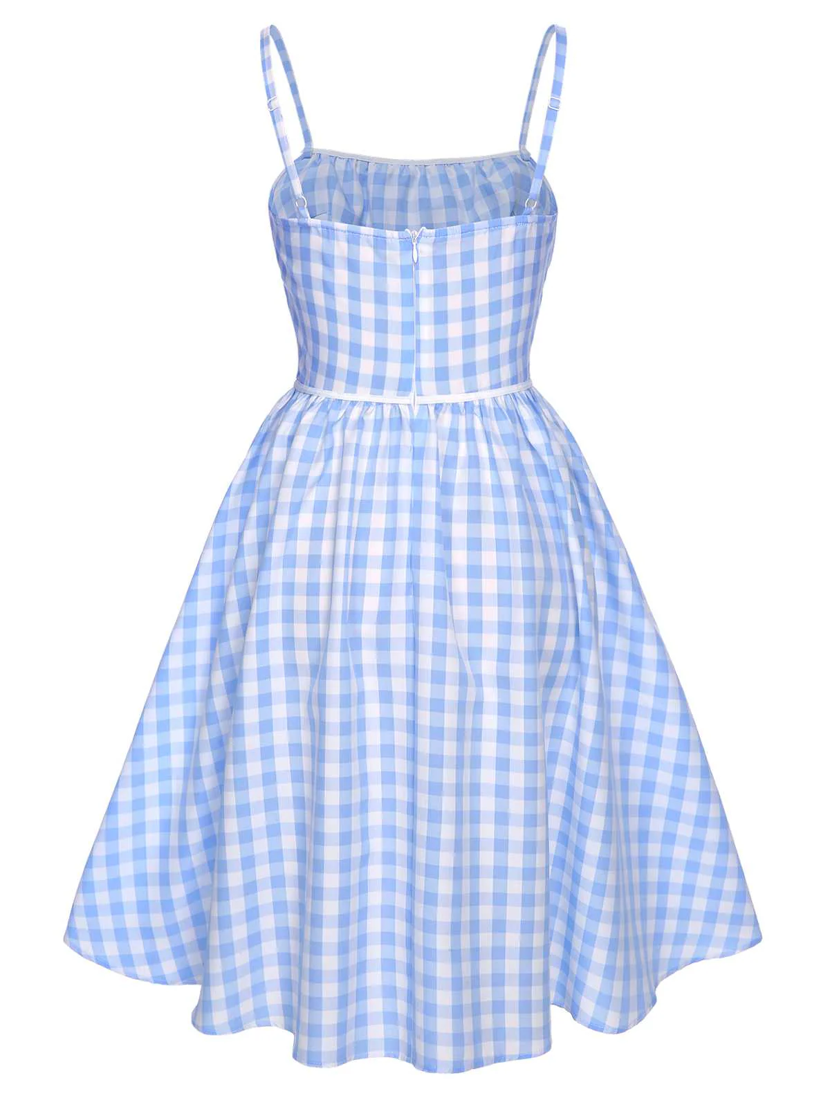 Blau 1950er Spaghettiträger Plaids Schleife Dekor Kleid - Image 6