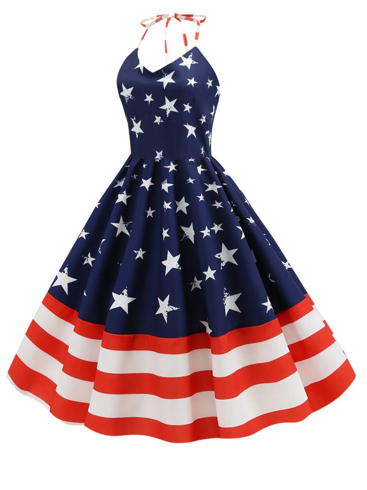Blau 1950er Sterne & Streifen Swing Kleid - Image 2