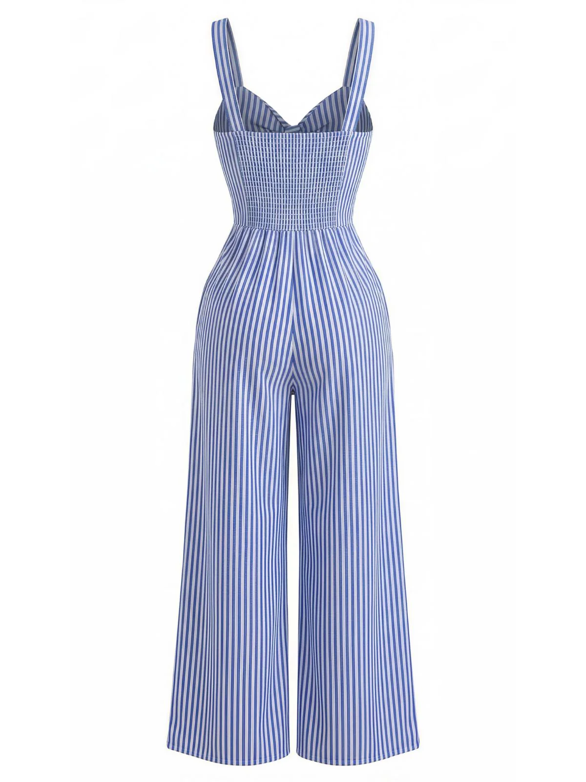 Blau 1950er Streifen Verdreht Cutout V-Ausschnitt Jumpsuit - Image 5