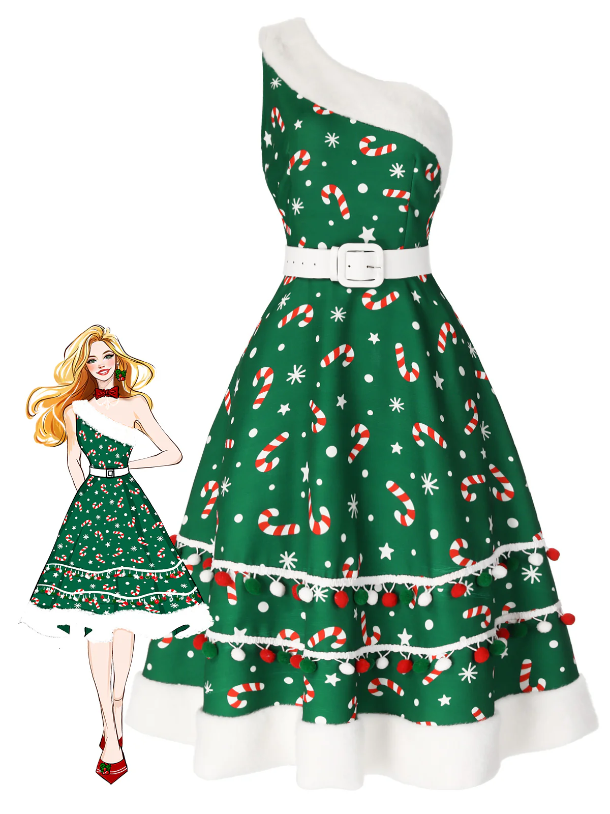 Rot 1950er Süßigkeiten Eine Schulter Kleid - Image 2