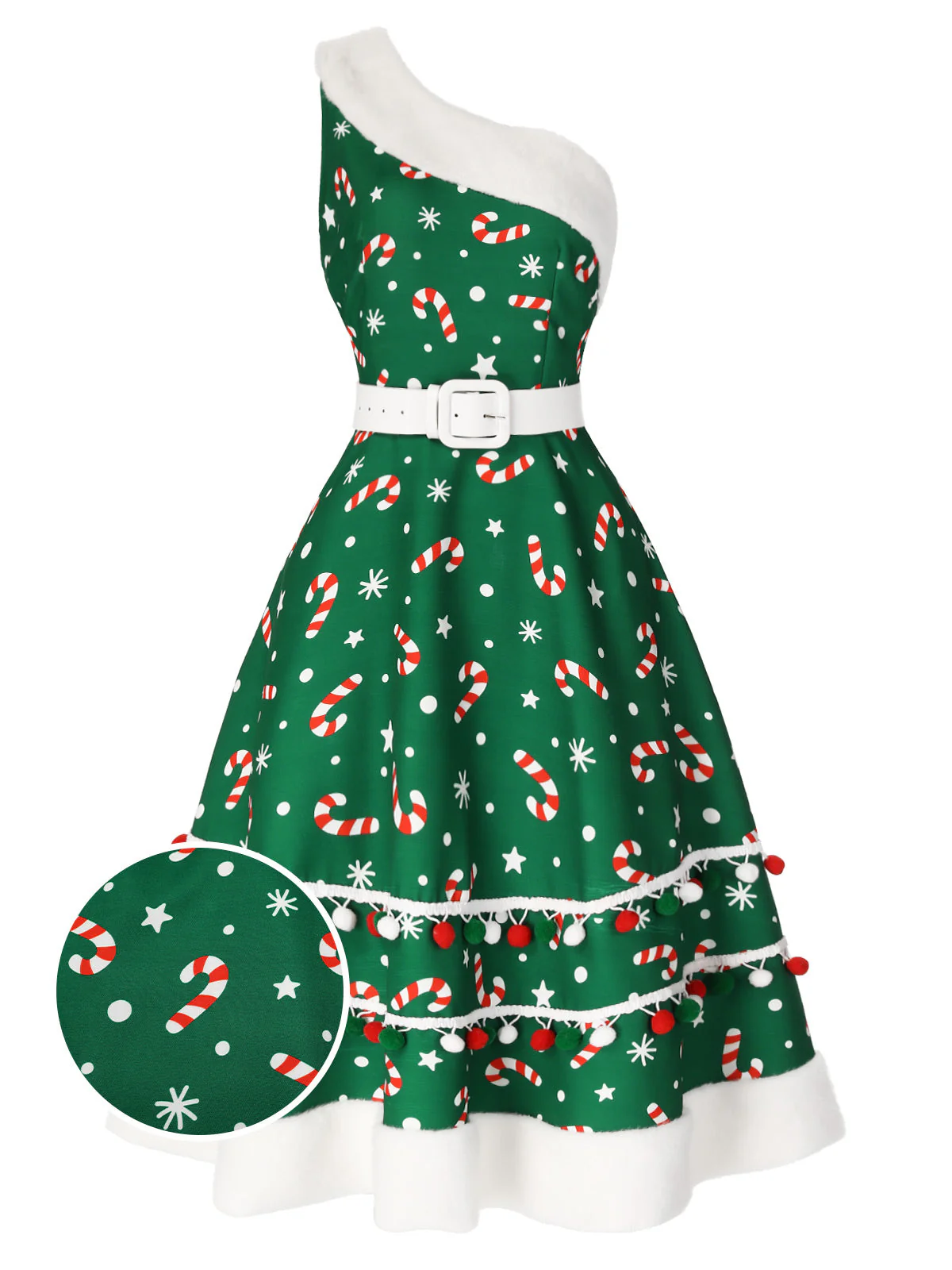 Rot 1950er Süßigkeiten Eine Schulter Kleid - Image 3