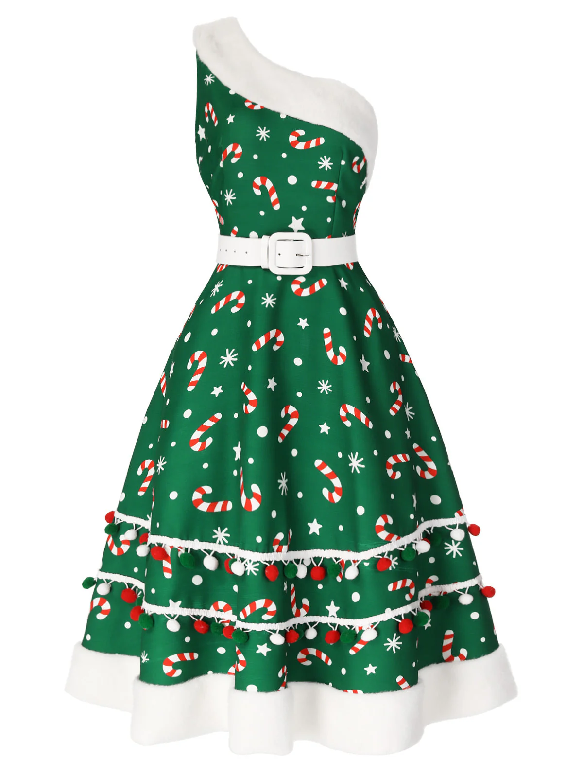 Rot 1950er Süßigkeiten Eine Schulter Kleid - Image 4