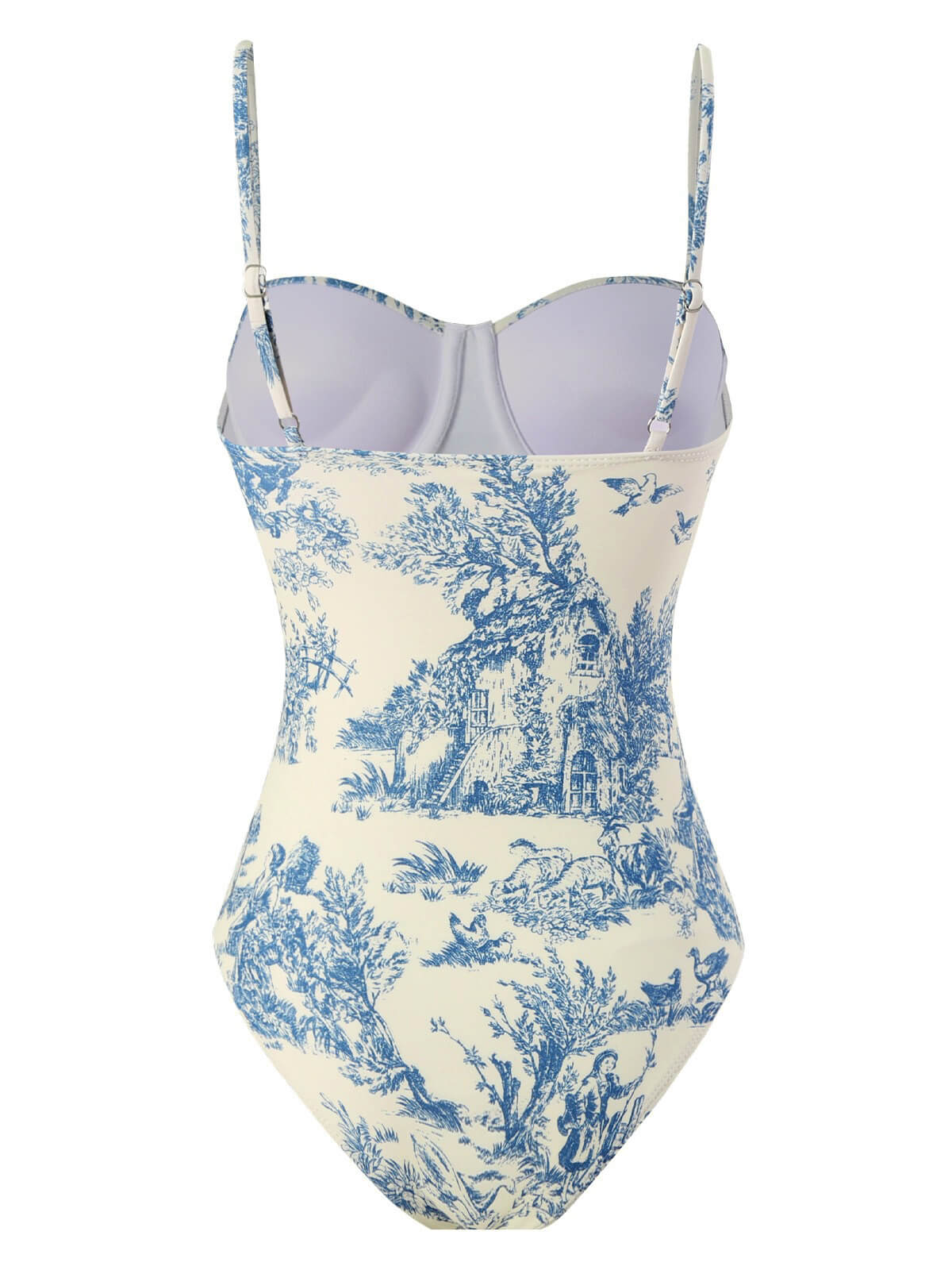Blau 1950er Tinte Floral Spaghetti Träger Einteiliger Badeanzug - Image 3