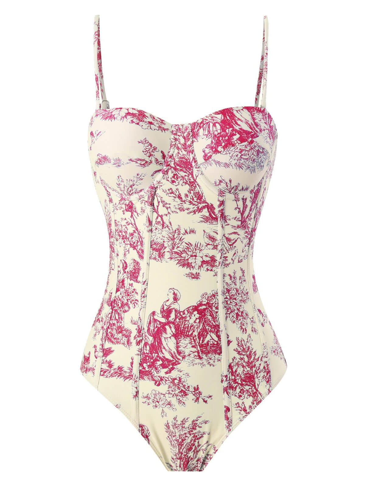 Blau 1950er Tinte Floral Spaghetti Träger Einteiliger Badeanzug - Image 5