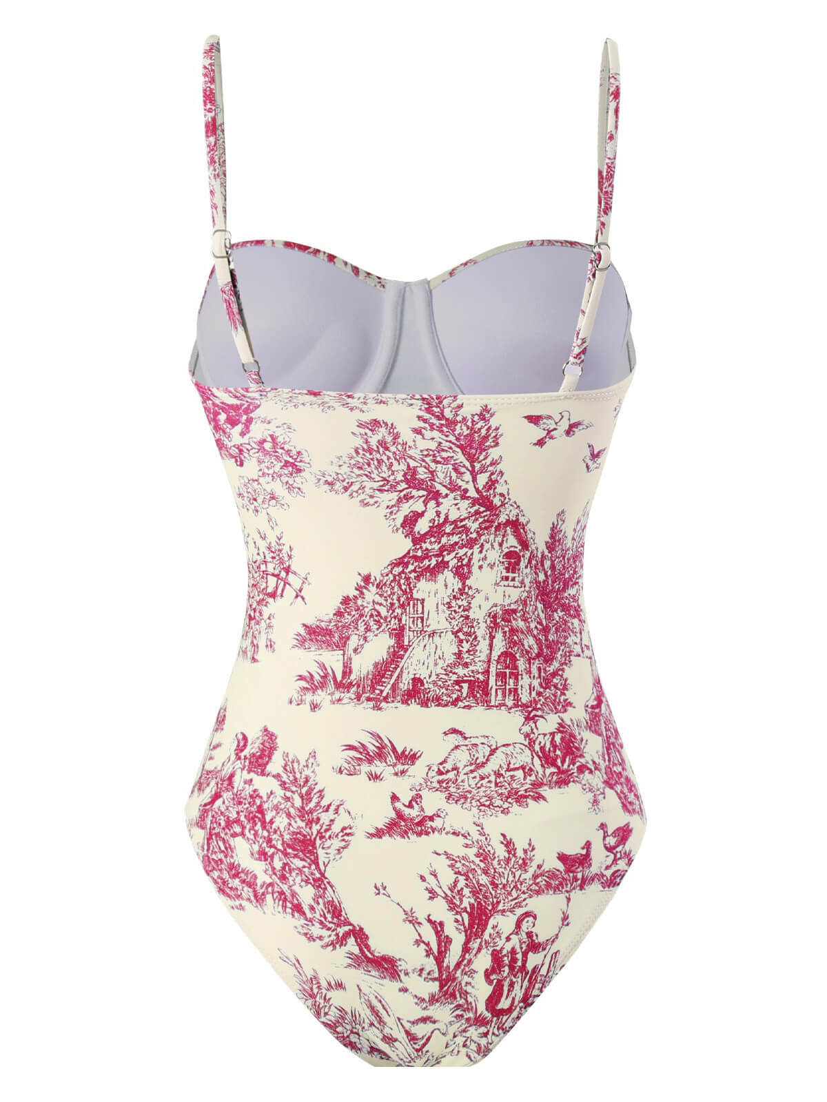 Blau 1950er Tinte Floral Spaghetti Träger Einteiliger Badeanzug - Image 6