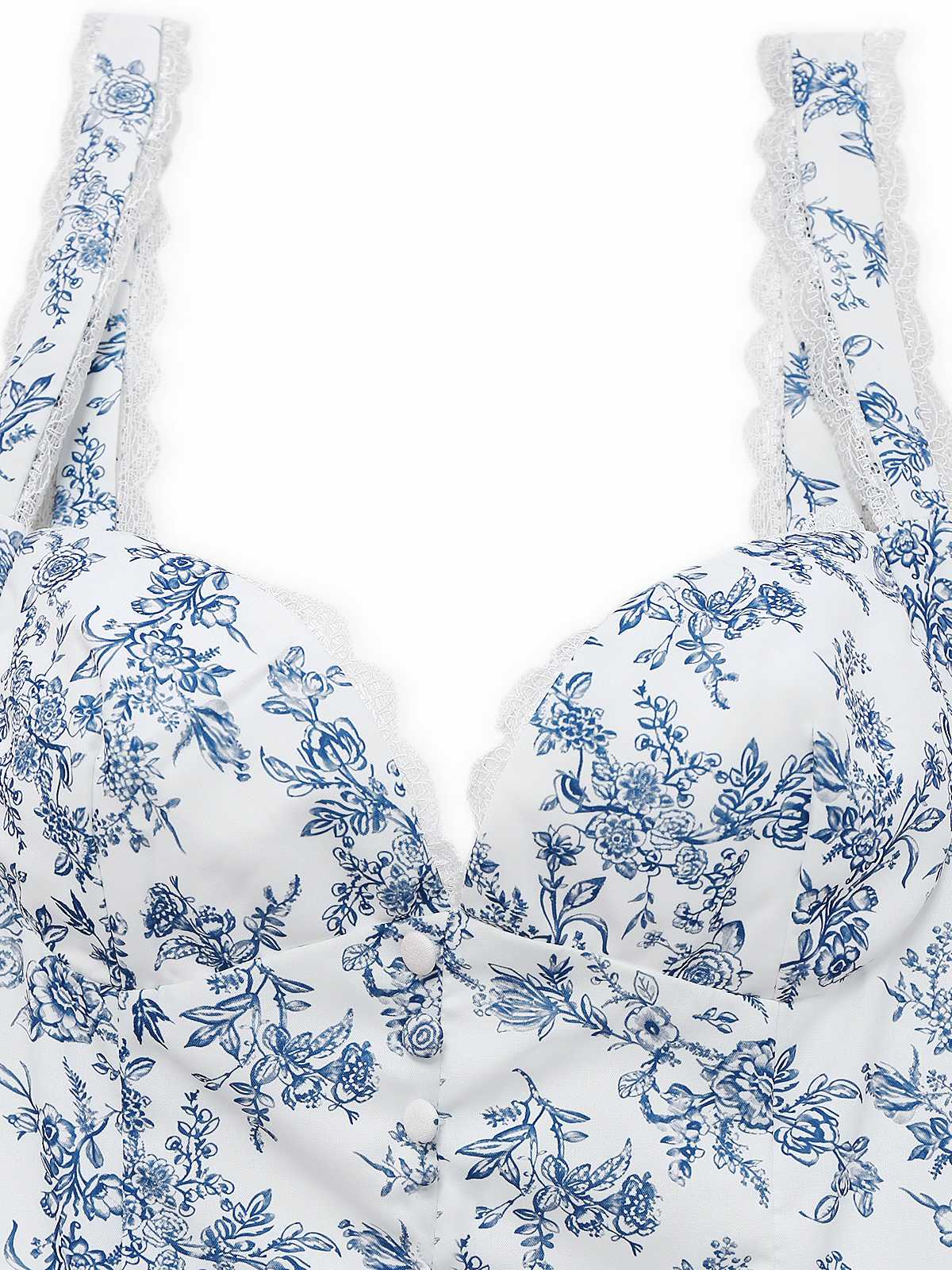 Blau 1950er Träger Blumen Spitze Korsett Kleid - Image 3
