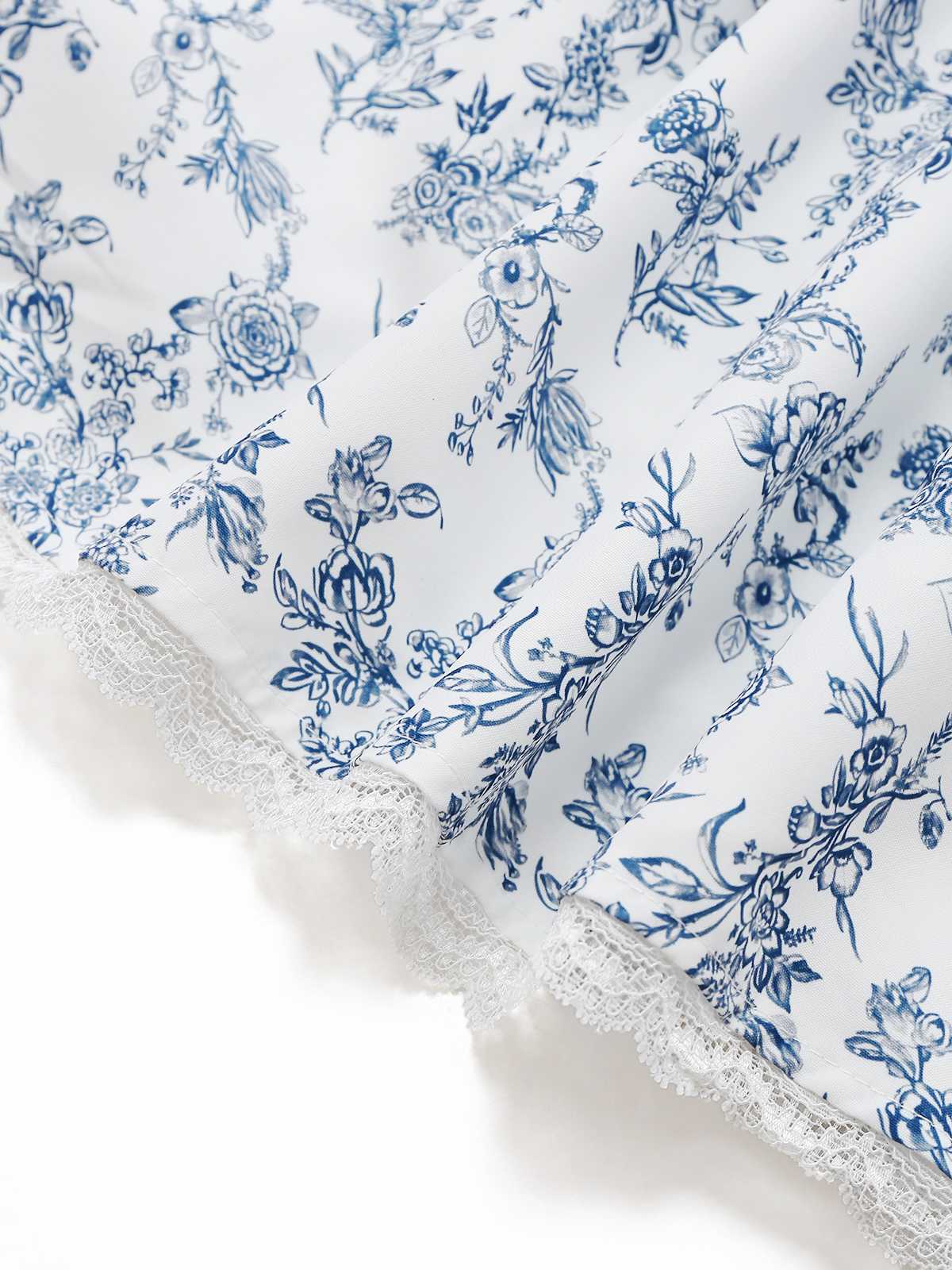 Blau 1950er Träger Blumen Spitze Korsett Kleid - Image 4