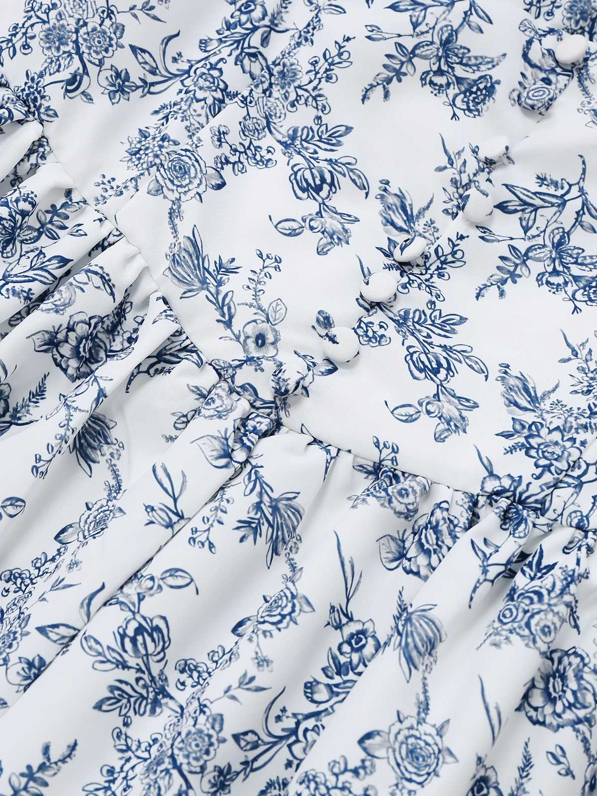 Blau 1950er Träger Blumen Spitze Korsett Kleid - Image 5