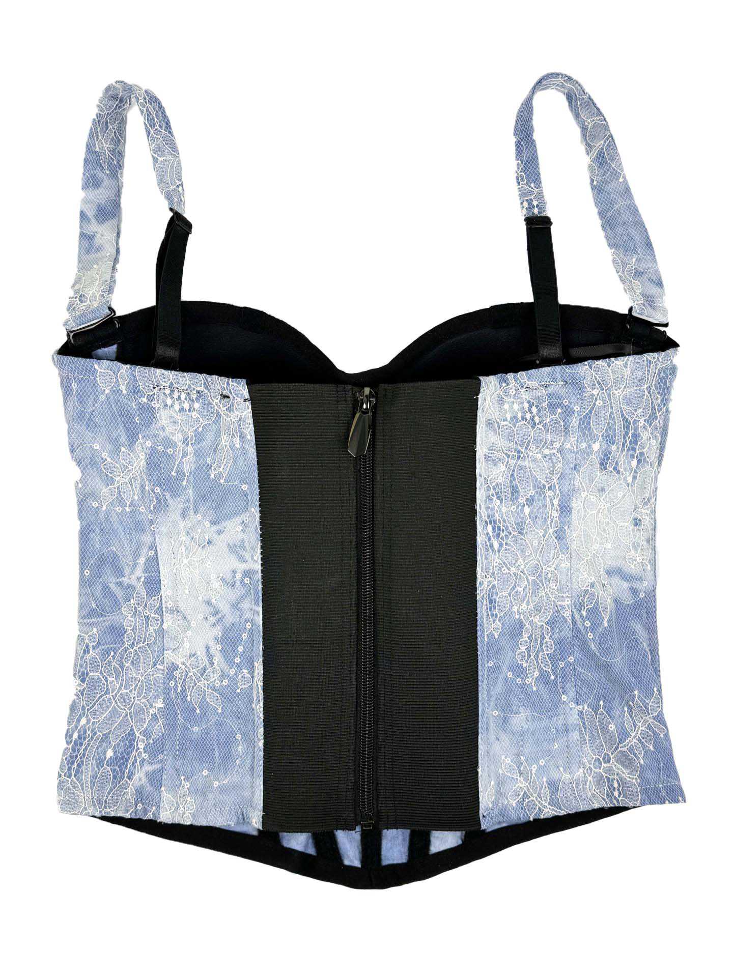 Blau 1950er Träger Denim Spitze Korsett Top - Image 3
