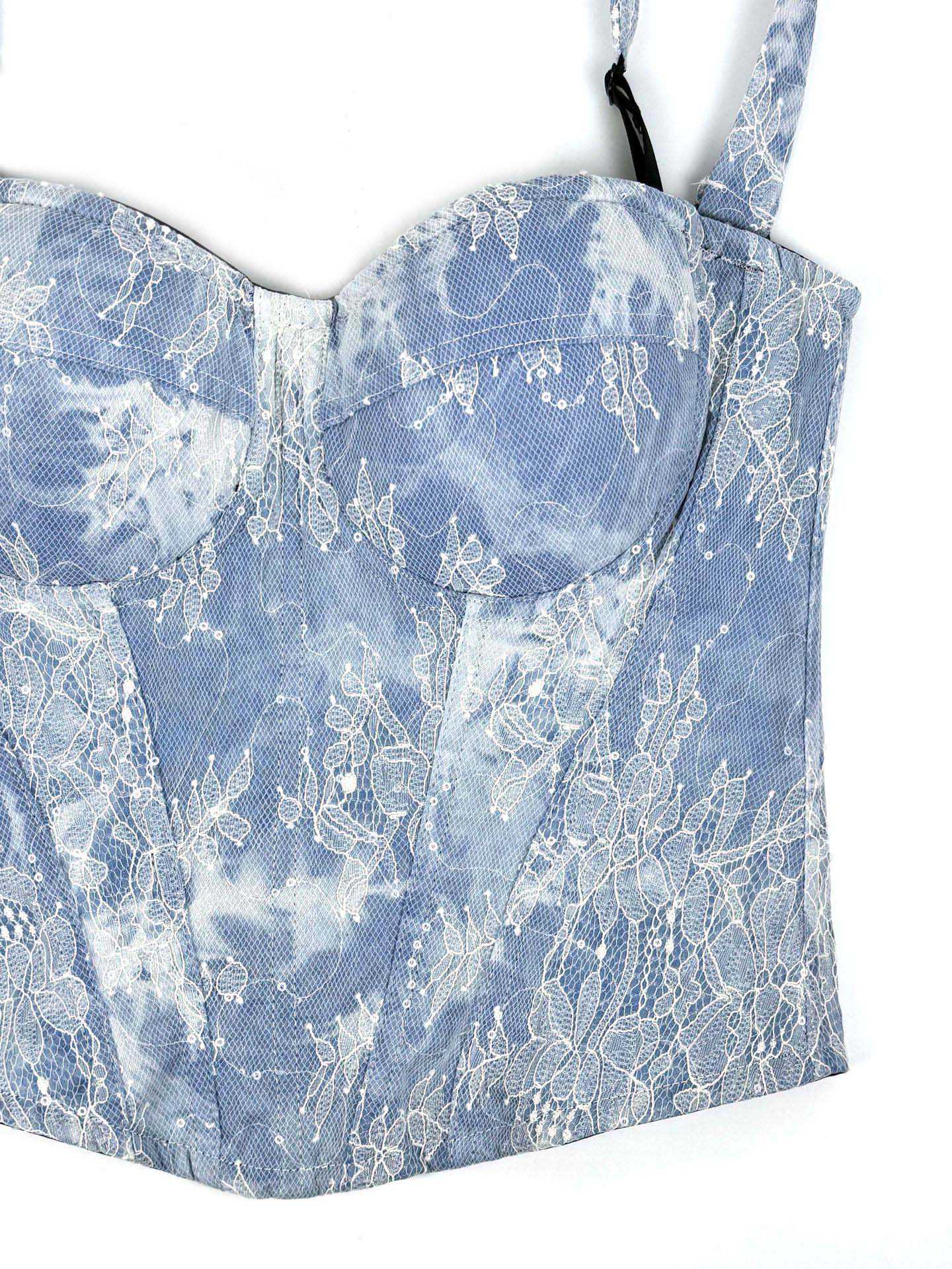Blau 1950er Träger Denim Spitze Korsett Top - Image 4
