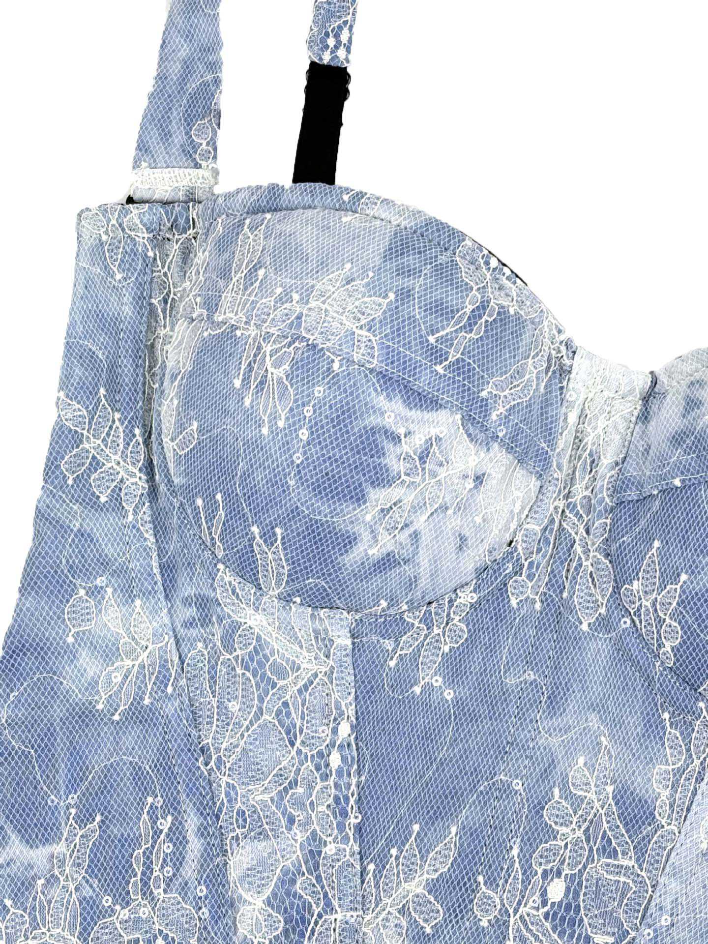 Blau 1950er Träger Denim Spitze Korsett Top - Image 5