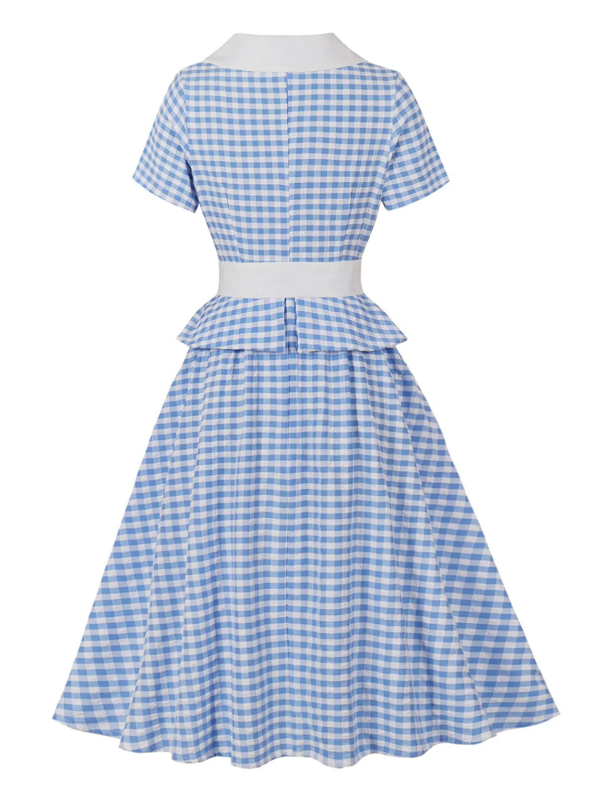 Blau 1950er Vichy-Karo Rüschen Schwing Kleid - Image 4