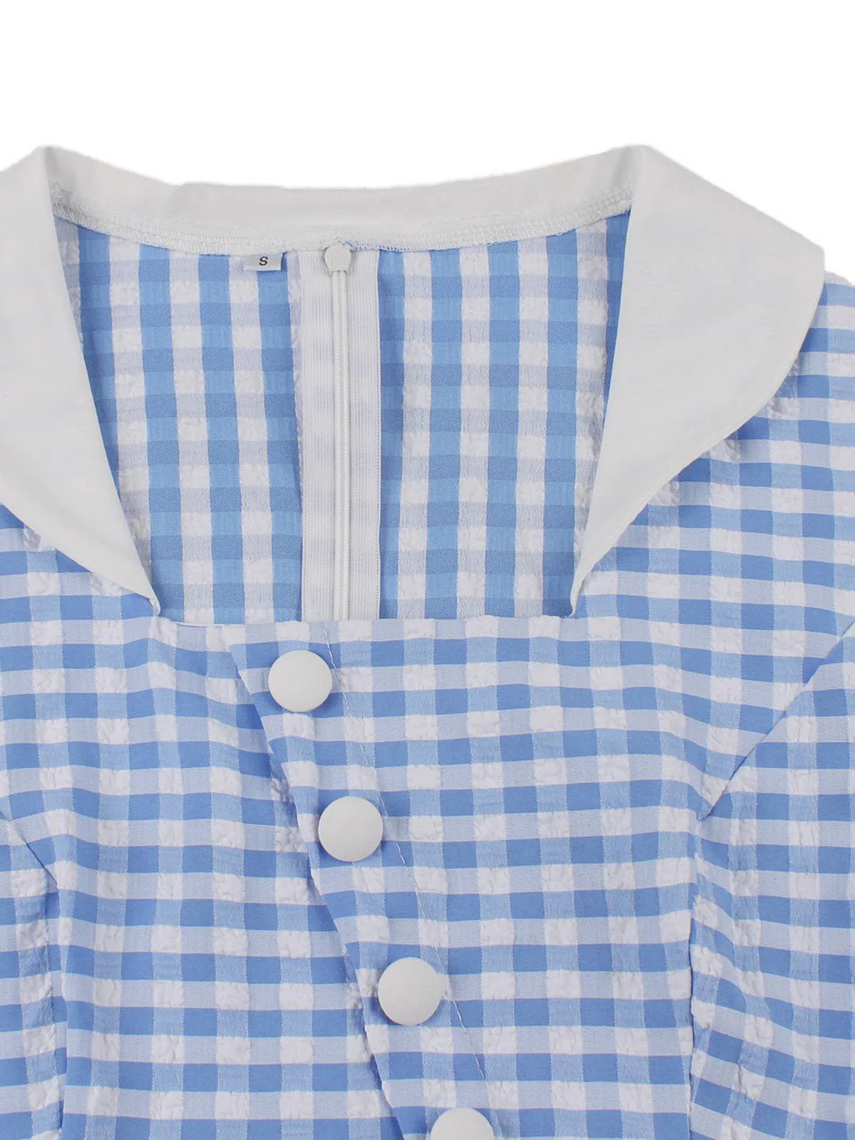 Blau 1950er Vichy-Karo Rüschen Schwing Kleid - Image 5