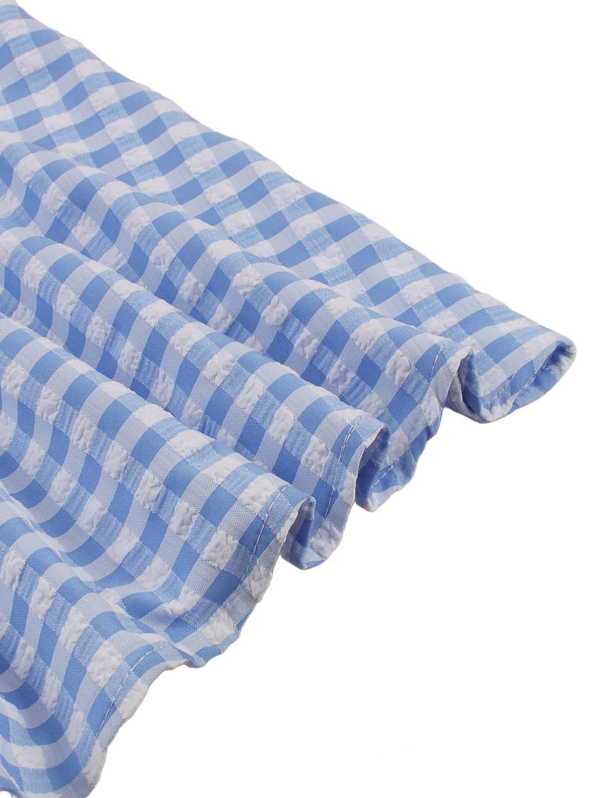 Blau 1950er Vichy-Karo Rüschen Schwing Kleid - Image 6