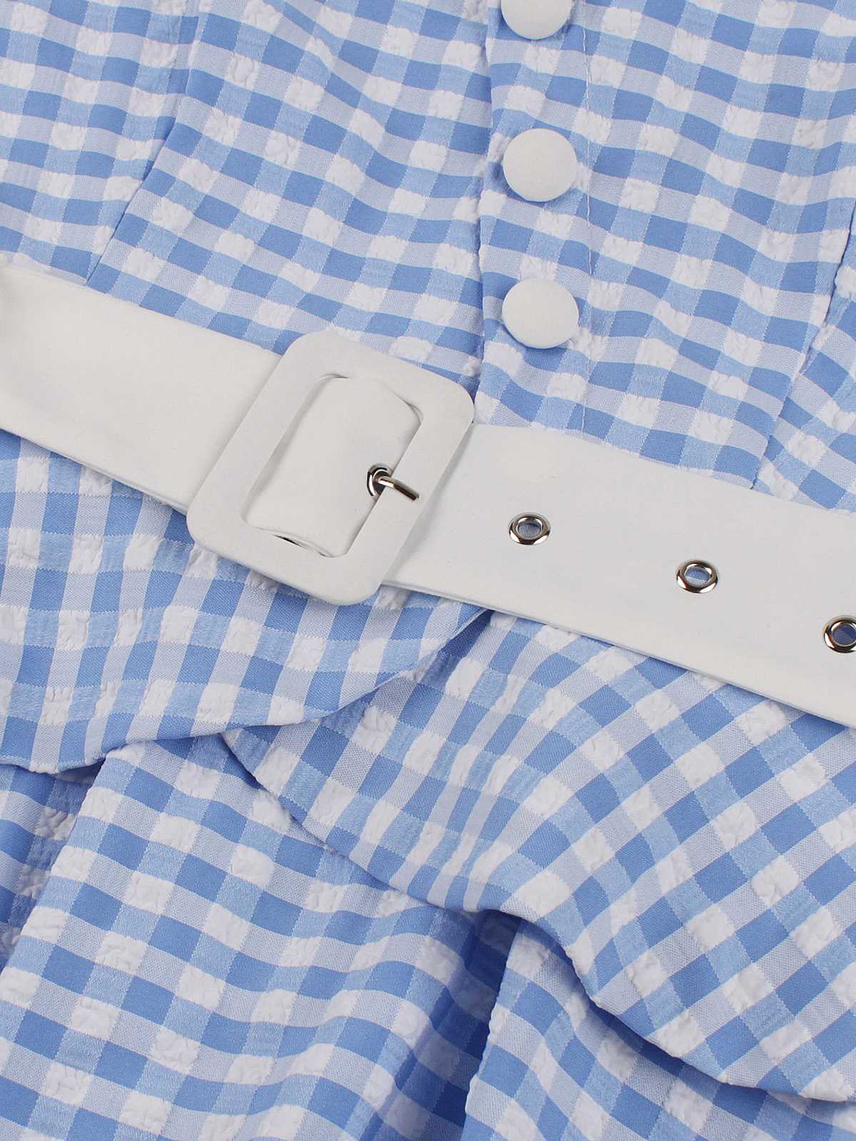 Blau 1950er Vichy-Karo Rüschen Schwing Kleid - Image 7