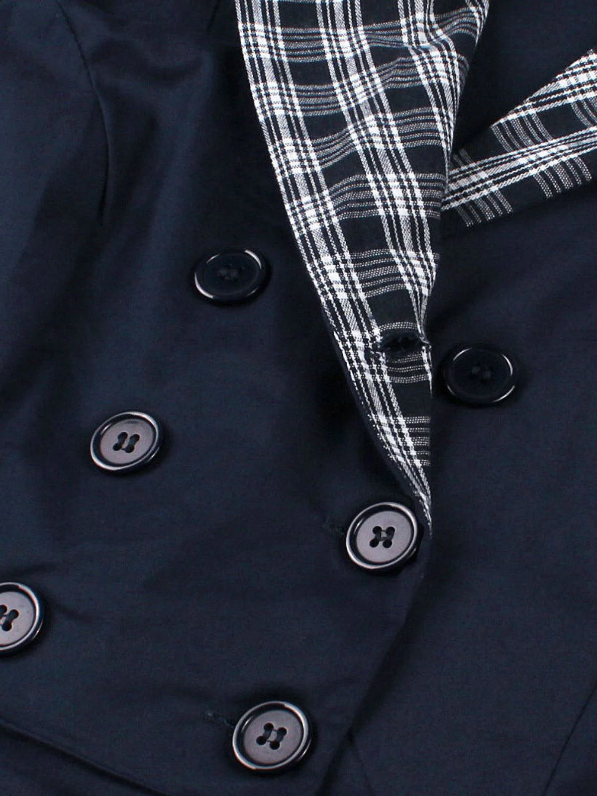 Blau 1950er Zweireihig Plaid Revers Gürtel Kleid - Image 3