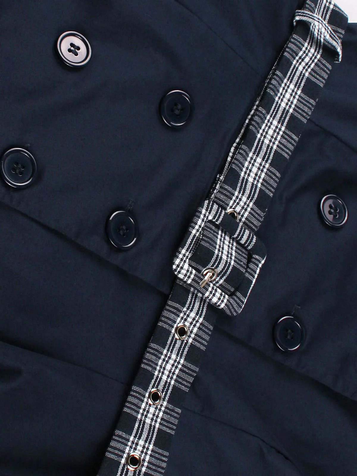 Blau 1950er Zweireihig Plaid Revers Gürtel Kleid - Image 4