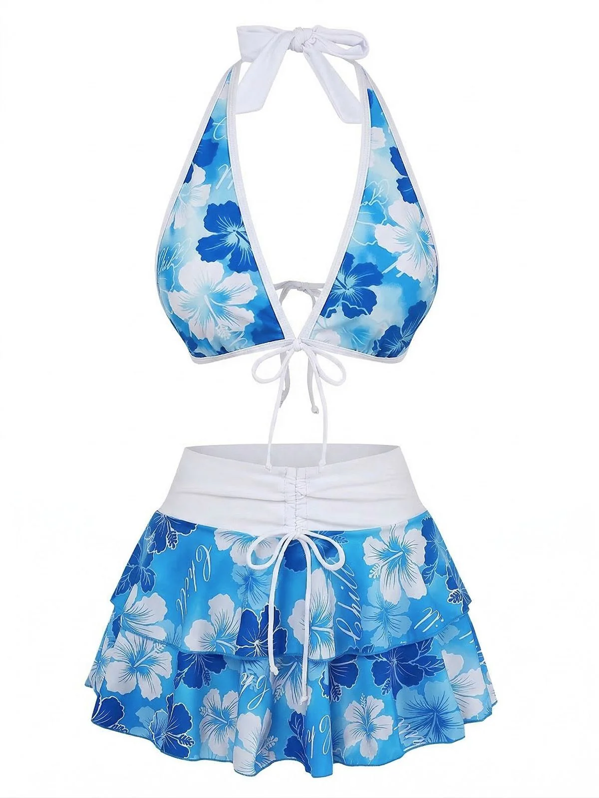 Braun 1960er Blumen Druck Bindefront Geschichtet Bikini Set - Image 9