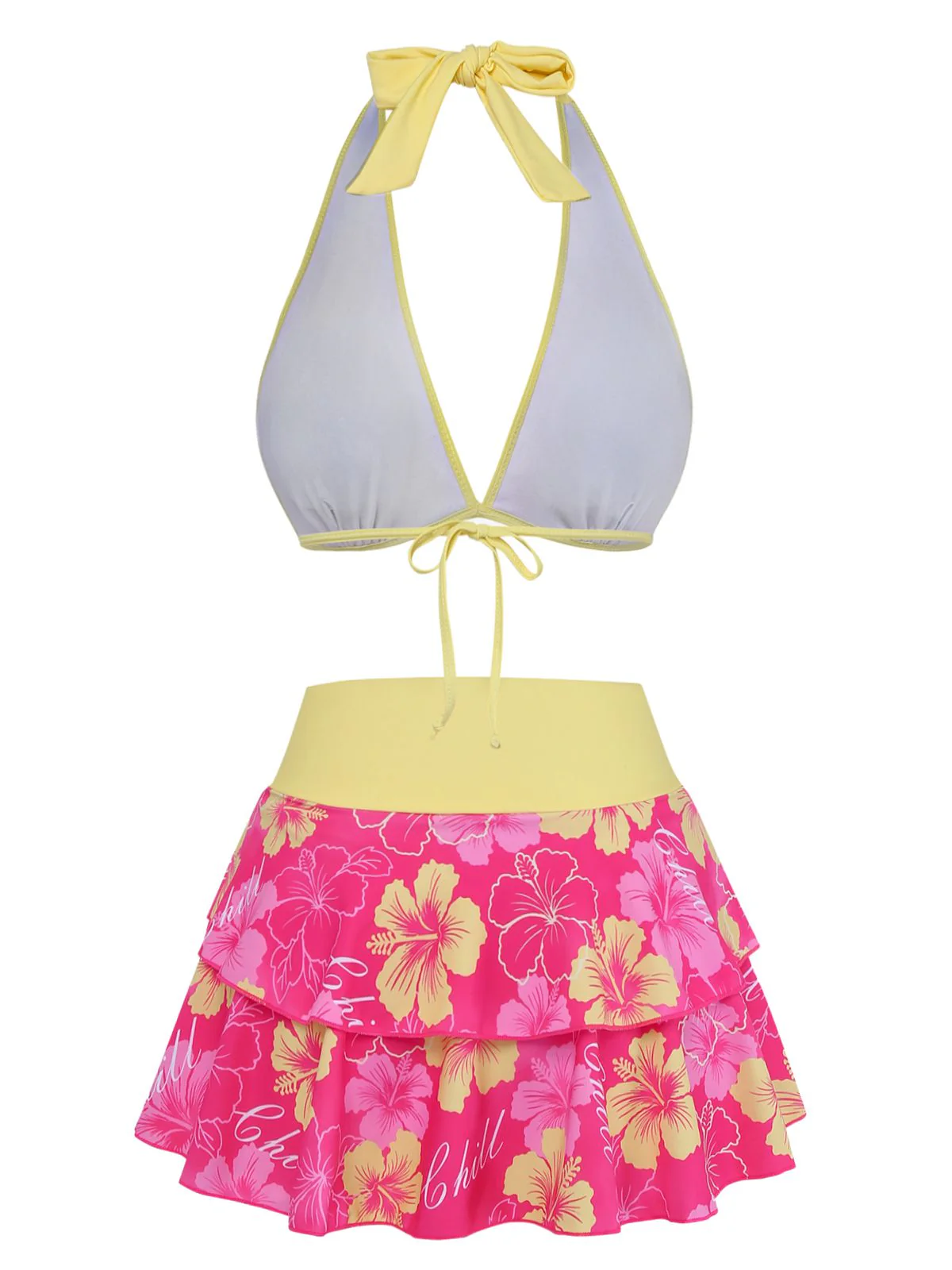 Braun 1960er Blumen Druck Bindefront Geschichtet Bikini Set - Image 4