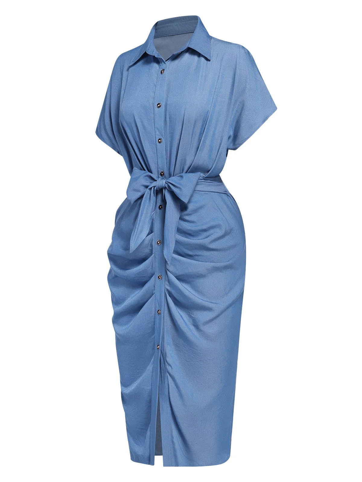 Blau 1960er Dolman-Ärmel Tencel Denim Hemd Kleid - Image 2