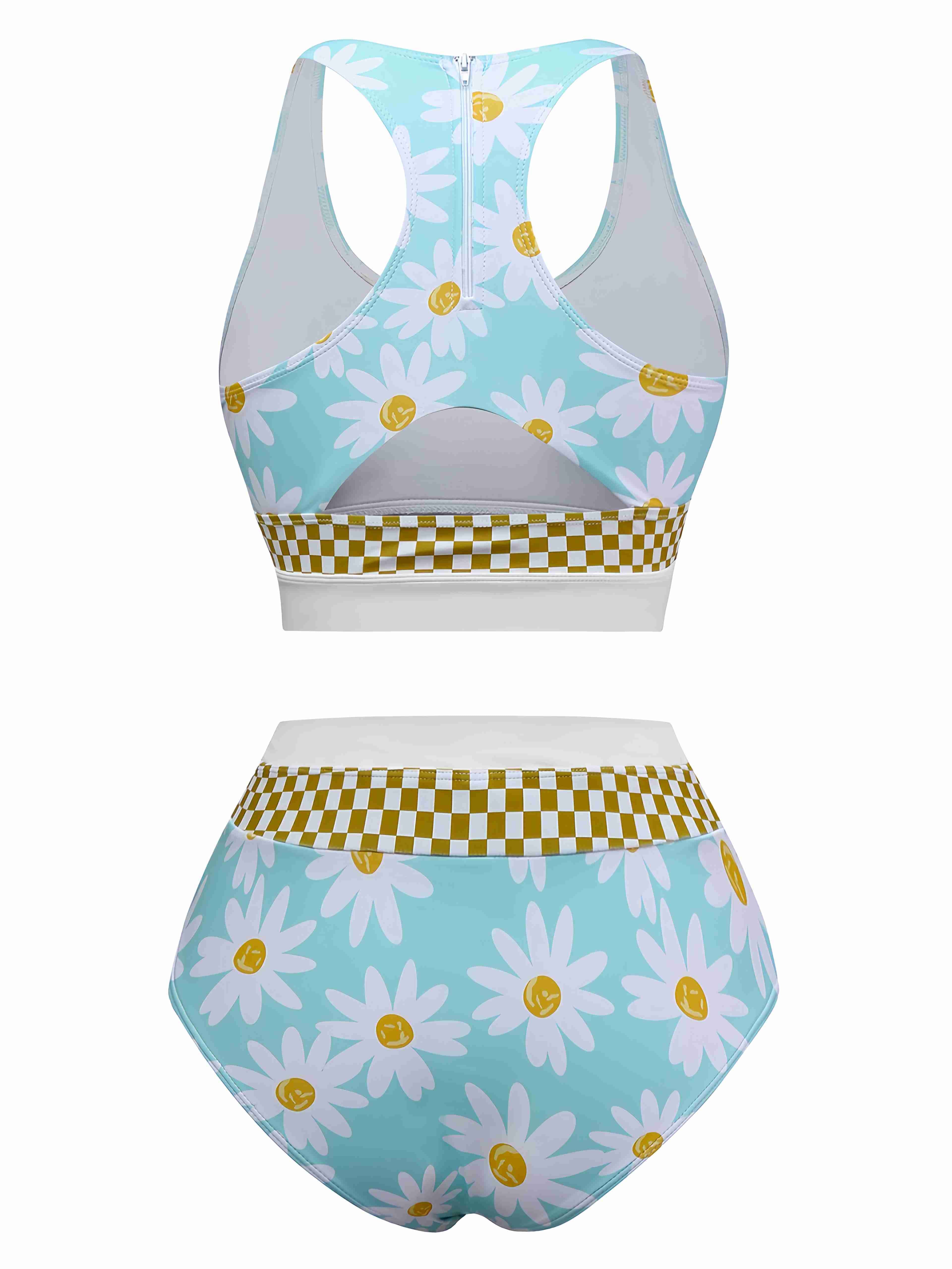 Blau 1960er Gänseblümchen Check Tankini Set - Image 2