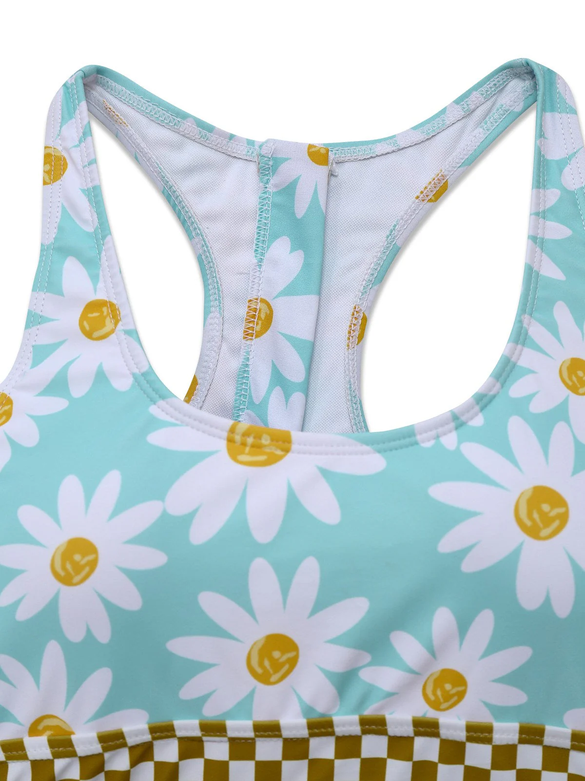Blau 1960er Gänseblümchen Check Tankini Set - Image 3
