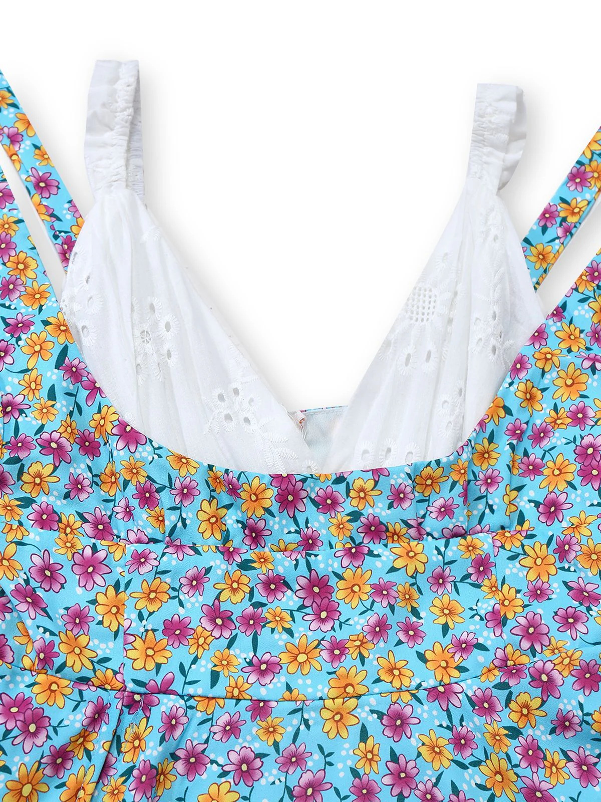 Blau 1960er Gänseblümchen V-Ausschnitt Schlitz Kleid - Image 4