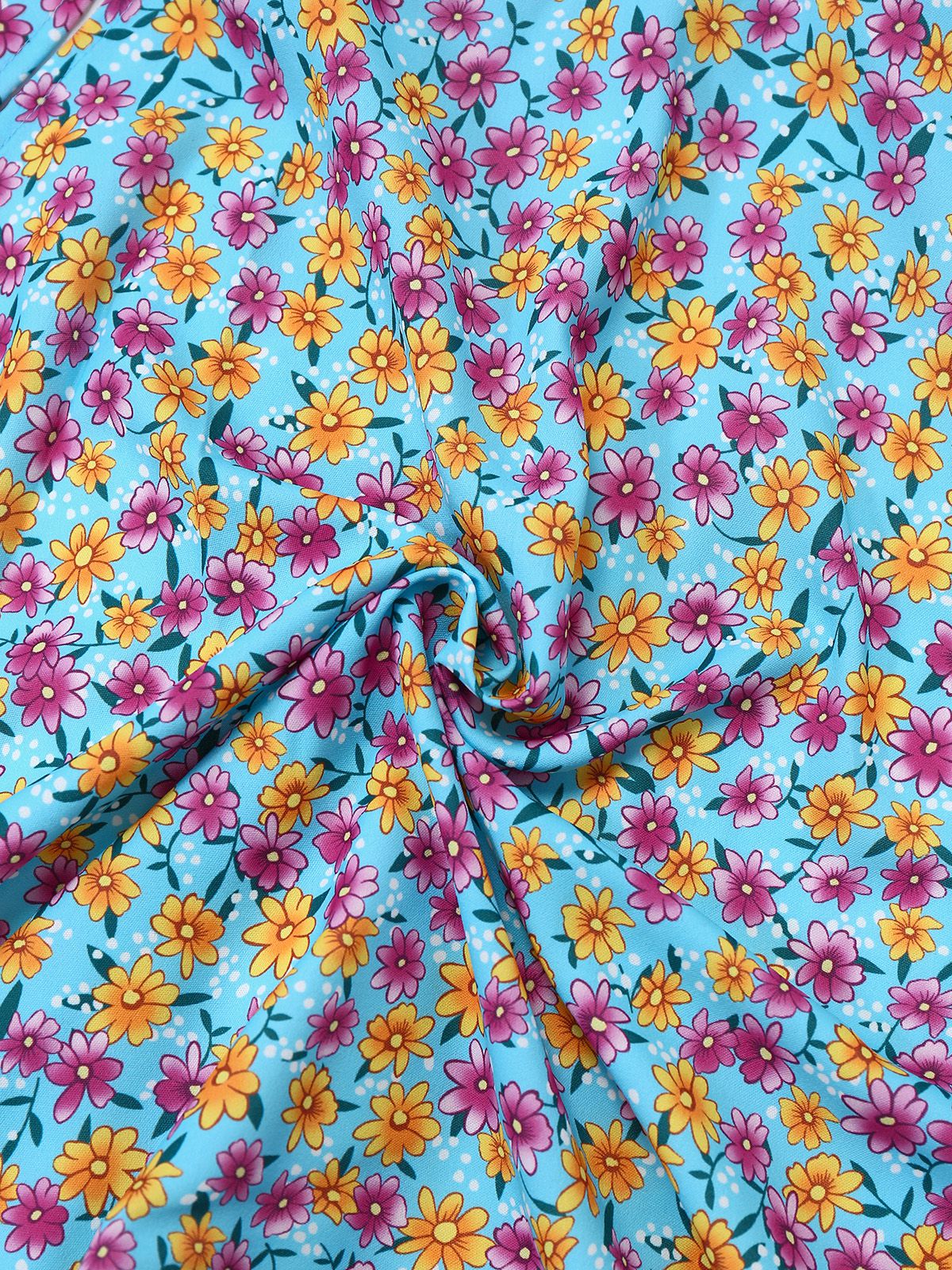 Blau 1960er Gänseblümchen V-Ausschnitt Schlitz Kleid - Image 5