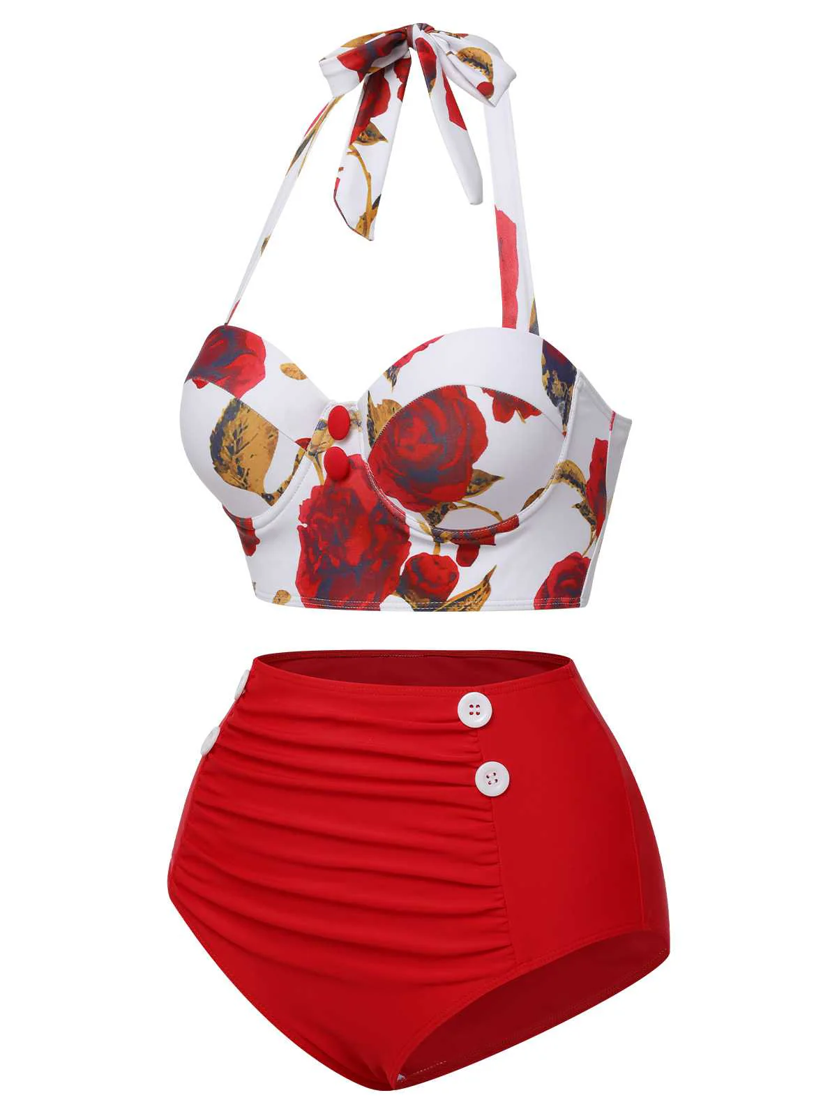 Rot 1940er Halter Roses Badeanzug - Image 5